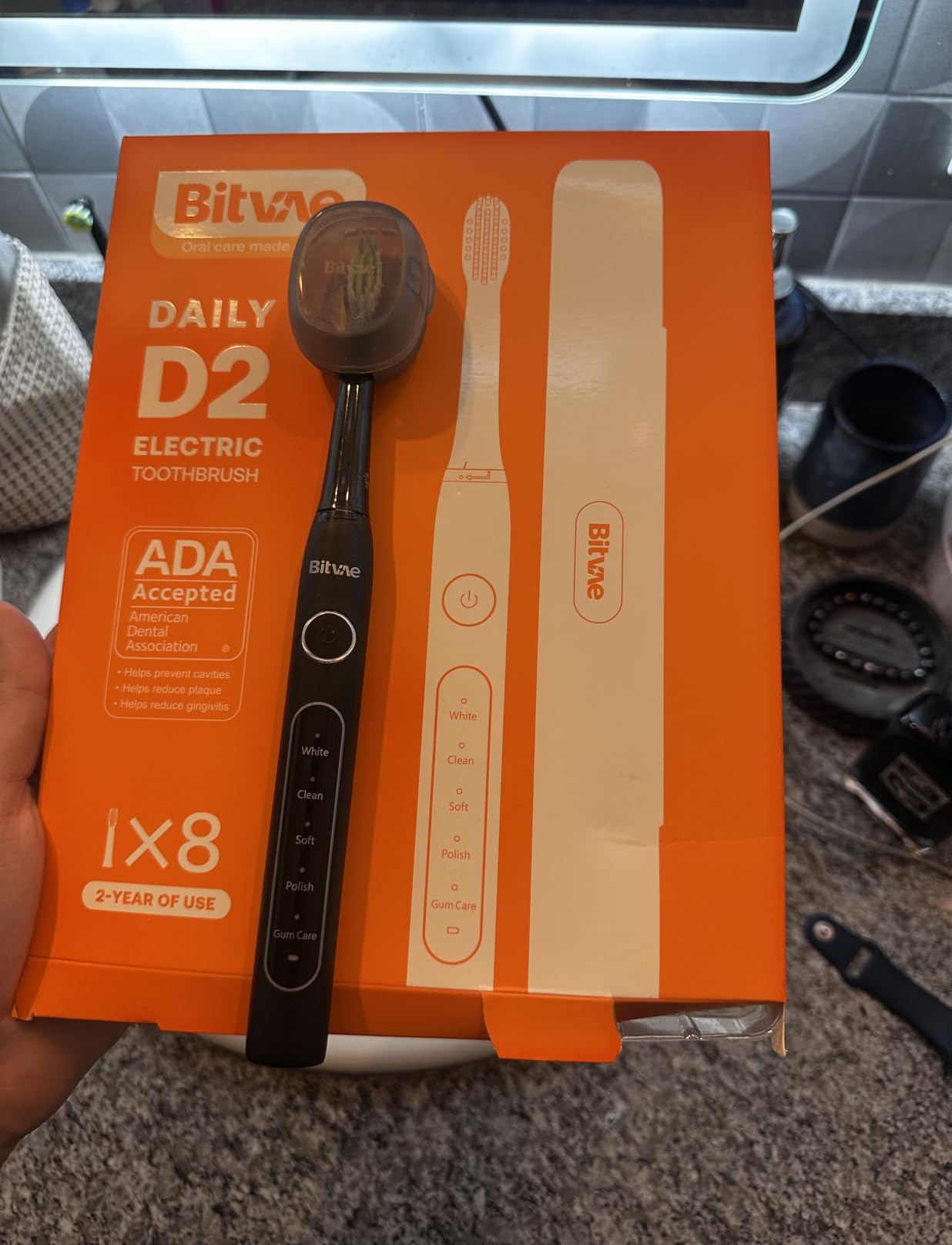 Bitvae Ultrasonic Electric Toothbrush for Adults and Kids, ADA Accepted Travel Toothbrush with Rechargeable 60-Day Battery Life, 5 Modes, 8 Heads, Case, Holder, Frost White Customer Review Bitvae Ultrasonic Electric Toothbrush for Adults and Kids, ADA Accepted Travel Toothbrush with Rechargeable 60-Day Battery Life, 5 Modes, 8 Heads, Case, Holder, Frost White - Customer Photo 3