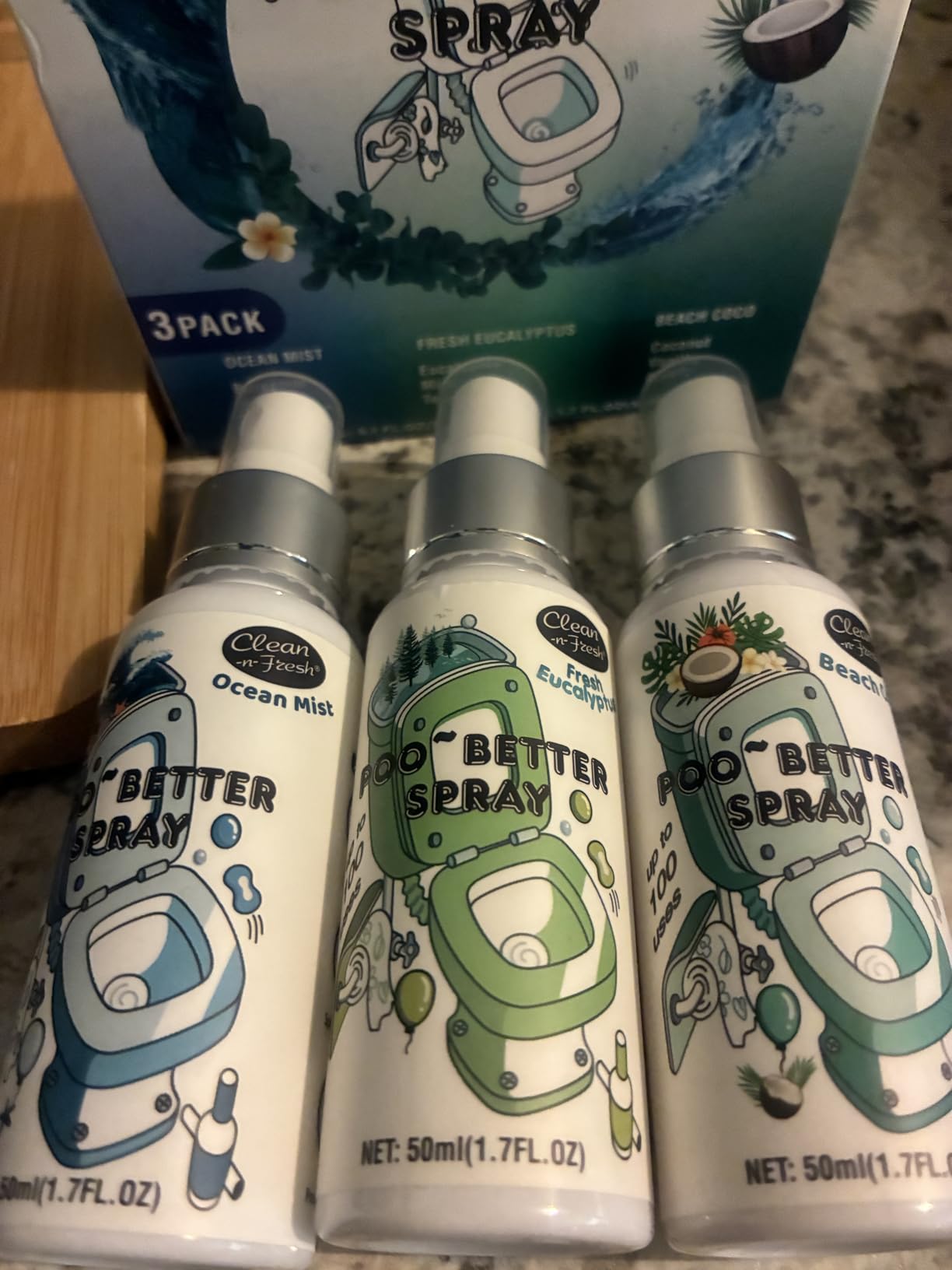 Clean-n-Fresh Toilet Spray, Variety Pack of 3 - Citrus/Lavender/Hibiscus, Bathroom & Toilet Odor Elimination, Travel Size 1.7 Fl Oz Each, Total 5.1 Fl Oz Customer Review Clean-n-Fresh Toilet Spray, Variety Pack of 3 - Citrus/Lavender/Hibiscus, Bathroom & Toilet Odor Elimination, Travel Size 1.7 Fl Oz Each, Total 5.1 Fl Oz - Customer Photo 2