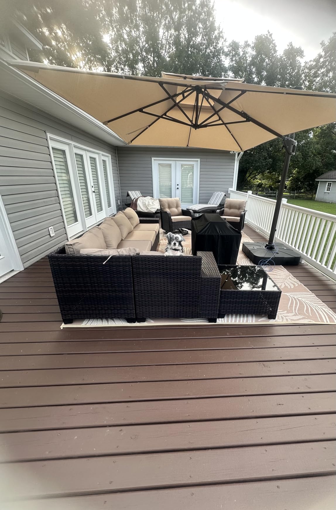 10x10 FT Cantilever Patio Umbrella with Base Included Double Top Outdoor Square Large Heavy Duty Aluminum Offset Umbrellas with 7 Level Tilt 360-degree Rotation for Pool Garden Deck, Navy - Customer Photo 1