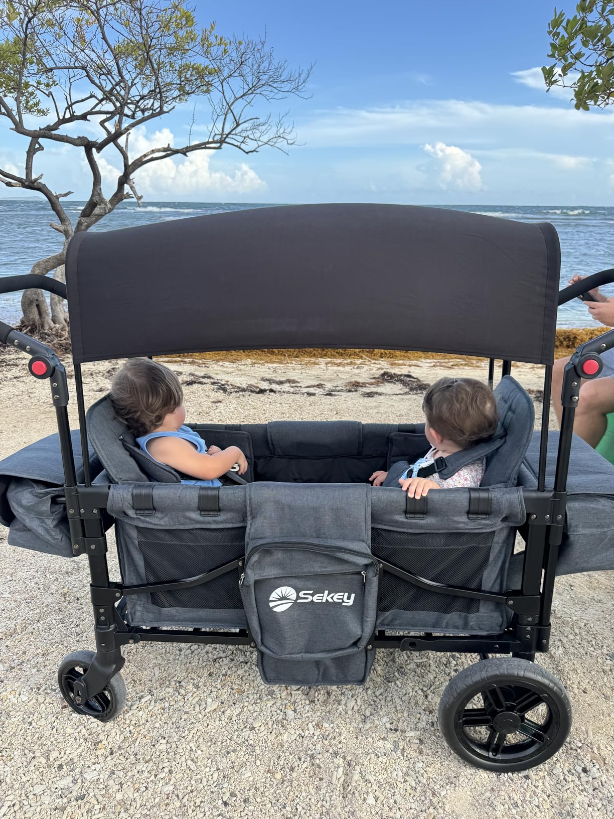 Sekey Wagon Stroller for 2 Kids, Luxury 4-in-1 Stroller Wagon - Premium Quality with Convertible Seats, Adjustable Push Handles, Removable Canopy, Snack Tray & Cooler, US Certified. Gray Customer Review Sekey Wagon Stroller for 2 Kids, Luxury 4-in-1 Stroller Wagon - Premium Quality with Convertible Seats, Adjustable Push Handles, Removable Canopy, Snack Tray & Cooler, US Certified. Gray - Customer Photo 2