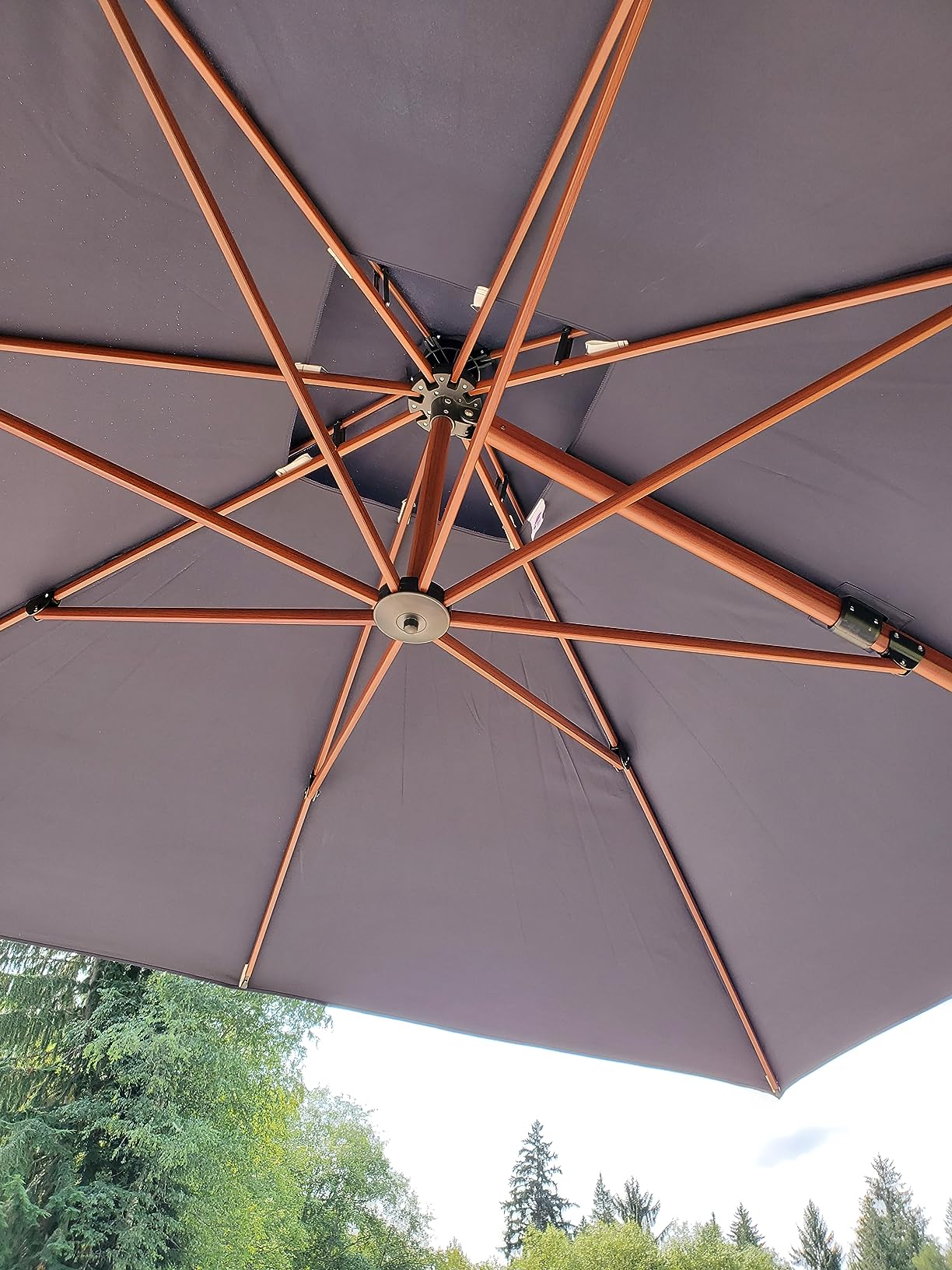 PURPLE LEAF 9' X 12' Patio Large Cantilever Umbrella Outdoor Round Wood Umbrellas Offset Umbrella Heavy Duty Sun Umbrellas for Garden Deck Pool, Deep Beige - Customer Photo 2