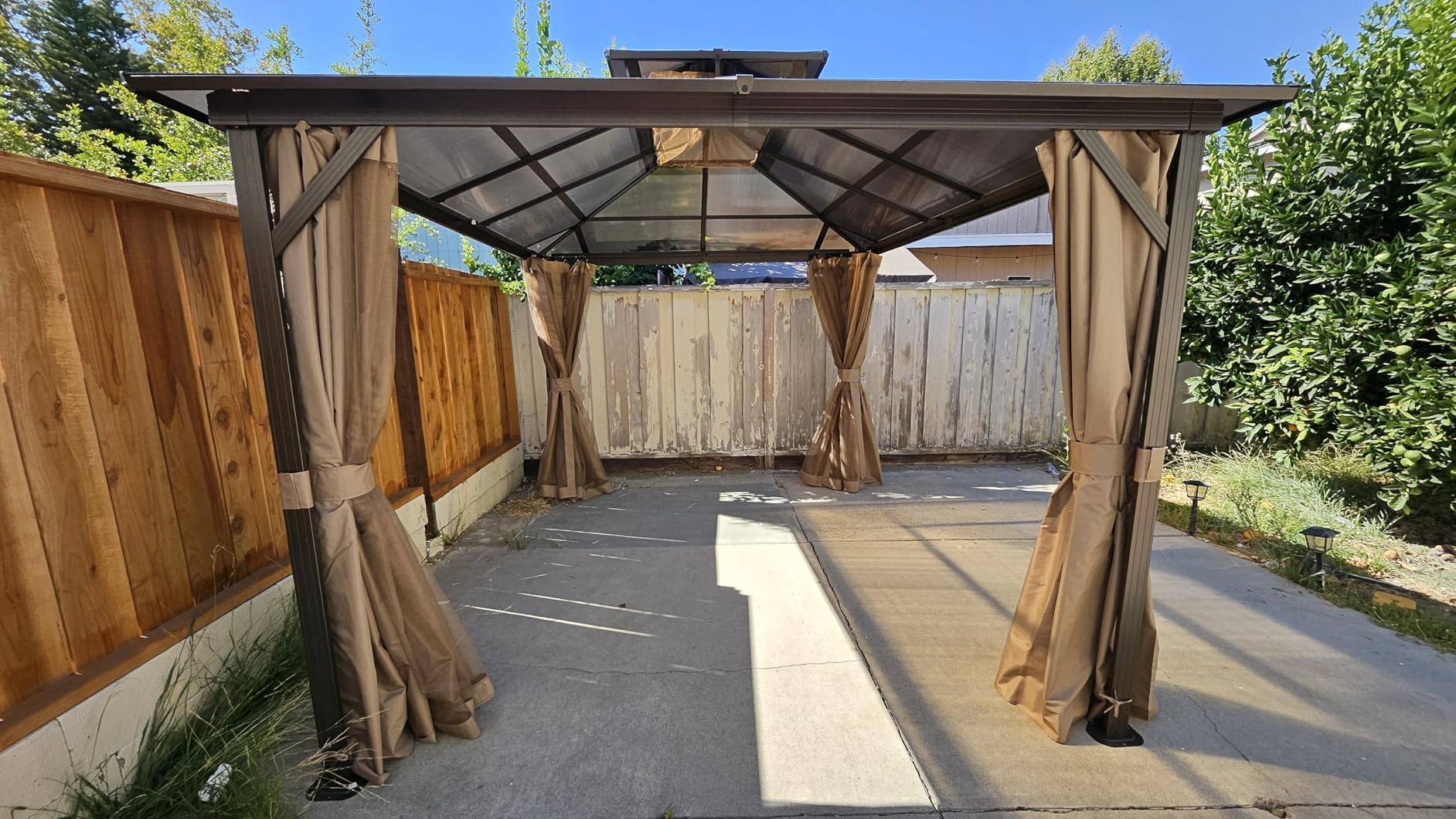 Aoxun 12'x10' Hardtop Gazebo, Aluminum Frame Permanent Pavilion with Curtains and Netting, Outdoor Polycarbonate Double Roof Canopy, Designed for Garden, Lawns, Patio, Brown Customer Review Aoxun 12'x10' Hardtop Gazebo, Aluminum Frame Permanent Pavilion with Curtains and Netting, Outdoor Polycarbonate Double Roof Canopy, Designed for Garden, Lawns, Patio, Brown - Customer Photo 1