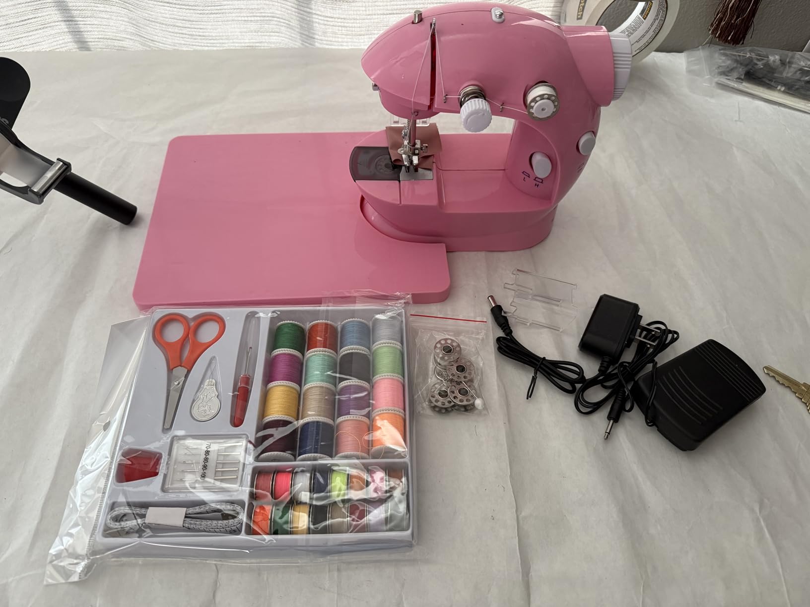 Sewing Machine for Beginners with Expansion Table Foot Pedal and 42Pcs Sewing kit Finger Guard & Light Mini Small Portable Sewing Machines 2-Thread 2-Speed 2-Switches for Kids Ages 8-12 Blue Set Customer Review Sewing Machine for Beginners with Expansion Table Foot Pedal and 42Pcs Sewing kit Finger Guard & Light Mini Small Portable Sewing Machines 2-Thread 2-Speed 2-Switches for Kids Ages 8-12 Blue Set - Customer Photo 1