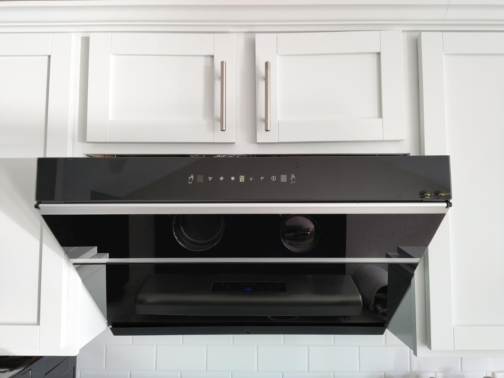 Island Range Hood 30 Inch 700 CFM Ceiling Mount Kitchen Vent Hood Tempered Glass with Color Gesture Sensing & Touch Control, 3 Speed Fan, 4 LED Lights, Permanent Filters - Customer Photo 1