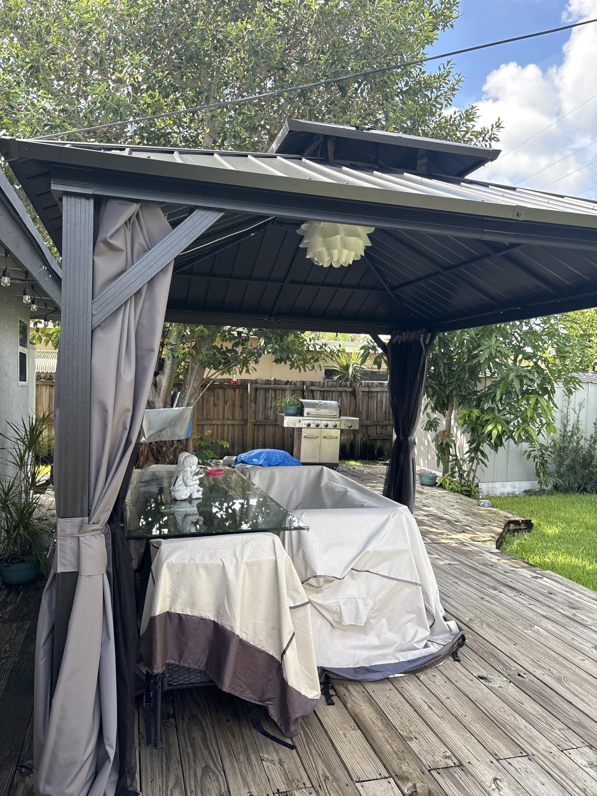 10'x12' Hardtop Gazebo, Double-Layer Galvanized Steel Roof Gazebo, All-Season Aluminum Frame Pavilion with Privacy Curtains and Netting for Patio, Garden, Hot Tub & Backyard Customer Review 10'x12' Hardtop Gazebo, Double-Layer Galvanized Steel Roof Gazebo, All-Season Aluminum Frame Pavilion with Privacy Curtains and Netting for Patio, Garden, Hot Tub & Backyard - Customer Photo 1