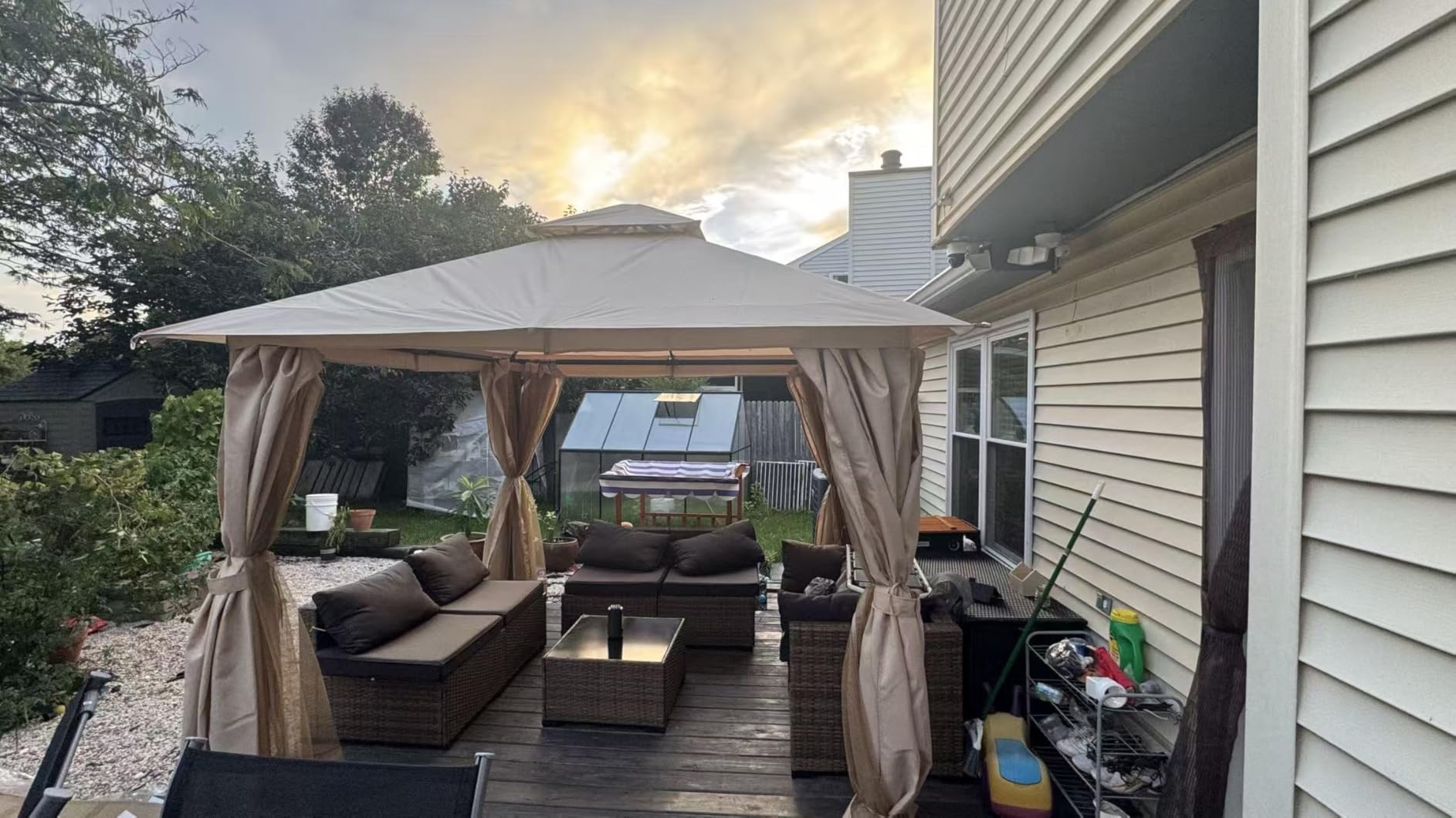 Aoxun 10'x12' Outdoor Patio Gazebo, Heavy Duty Party Tent with Wind-Resistant Ropes, Metal Frame Canopy with Mosquito Nettings and Privacy Screens for Backyard, Deck,Garden, Lawn, (Beige) Customer Review Aoxun 10'x12' Outdoor Patio Gazebo, Heavy Duty Party Tent with Wind-Resistant Ropes, Metal Frame Canopy with Mosquito Nettings and Privacy Screens for Backyard, Deck,Garden, Lawn, (Beige) - Customer Photo 1