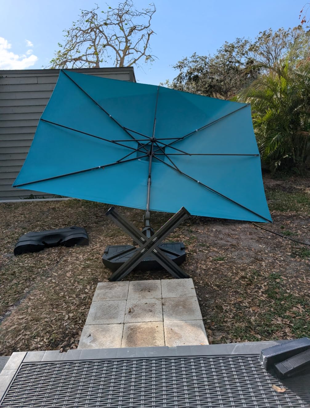 PURPLE LEAF 11 Feet Patio Round Cantilever Umbrella with Base Outdoor Aluminum Offset Umbrella with 360-degree Rotation for Pool Patio Garden Deck Navy Blue - Customer Photo 1