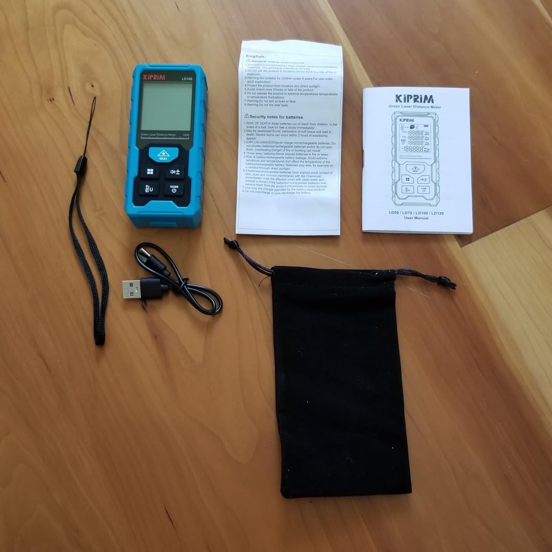 Kiprim Green Laser Distance Meter, 328ft Measuring Tool with USB Type-C Rechargeable Battery, ±1/16 Kiprim Green Laser Distance Meter, 328ft Measuring Tool with USB Type-C Rechargeable Battery, ±1/16