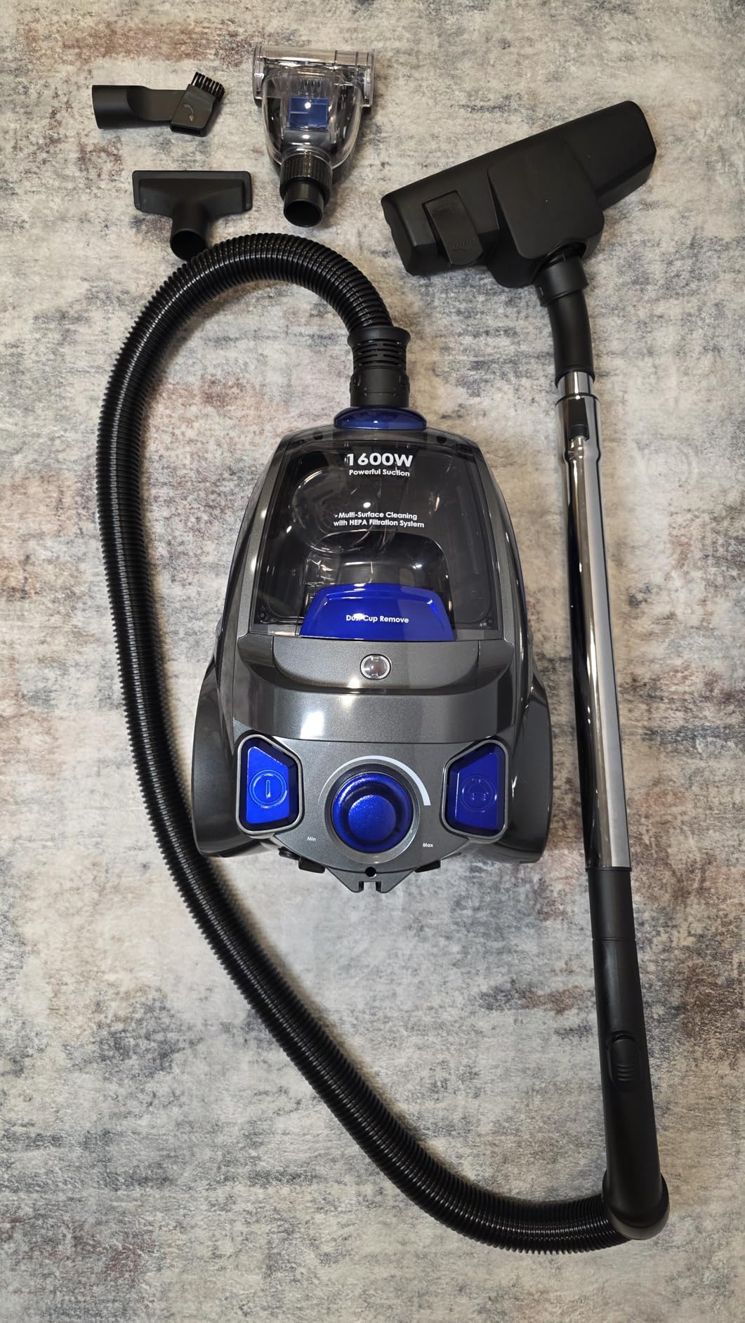 Canister Vacuum Cleaner, 32Kpa 1600W Cyclon Power Bagless Canister Vacuum Cleaners for Home, 3.7QT Large Dust Cup, Lightweight Vac for Hard Floors, Carpets, Pet Hair, Blue Customer Review Canister Vacuum Cleaner, 32Kpa 1600W Cyclon Power Bagless Canister Vacuum Cleaners for Home, 3.7QT Large Dust Cup, Lightweight Vac for Hard Floors, Carpets, Pet Hair, Blue - Customer Photo 2