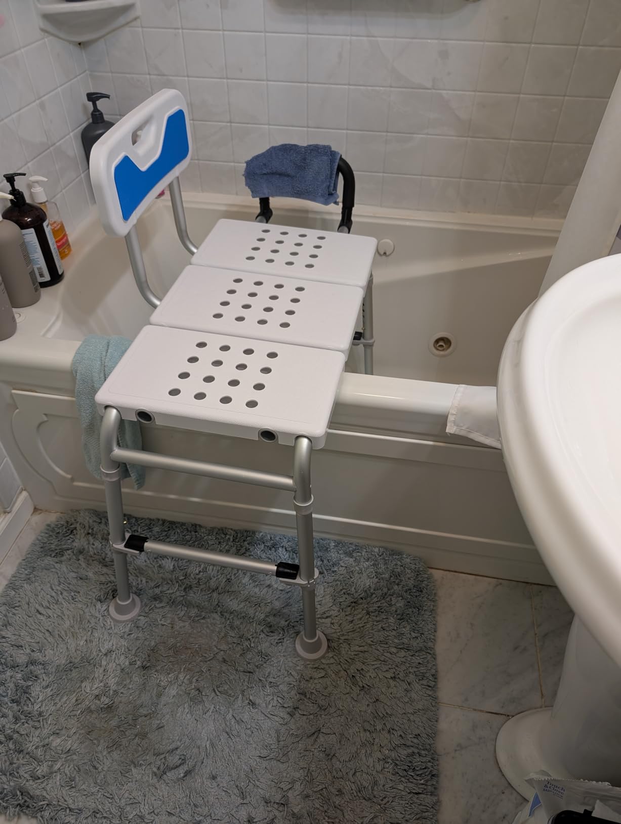 Heavy Duty Bath and Shower Bench with Adjustable Height and Reversible backrest - Handicap Shower Chair for Elderly and Disabled, Sliding Shower Chair, Bathtub Chair for Inside tub Customer Review Heavy Duty Bath and Shower Bench with Adjustable Height and Reversible backrest - Handicap Shower Chair for Elderly and Disabled, Sliding Shower Chair, Bathtub Chair for Inside tub - Customer Photo 1