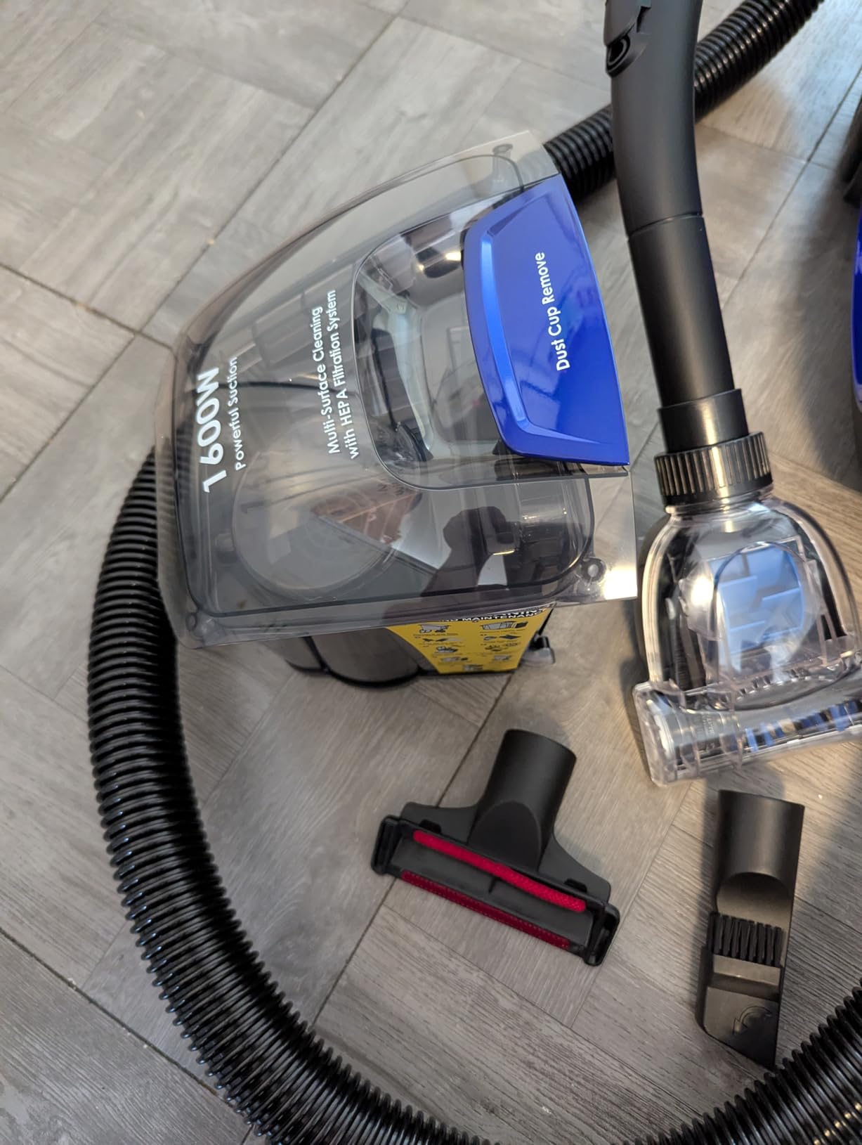 Canister Vacuum Cleaner, 1600W Cyclon Power Bagless Canister Vacuum Cleaners for Home, Dust Full Indicator, Lightweight and Easy Maneuverable for Hard Floors, Carpets, Pet Hair, Blue Customer Review Canister Vacuum Cleaner, 1600W Cyclon Power Bagless Canister Vacuum Cleaners for Home, Dust Full Indicator, Lightweight and Easy Maneuverable for Hard Floors, Carpets, Pet Hair, Blue - Customer Photo 1