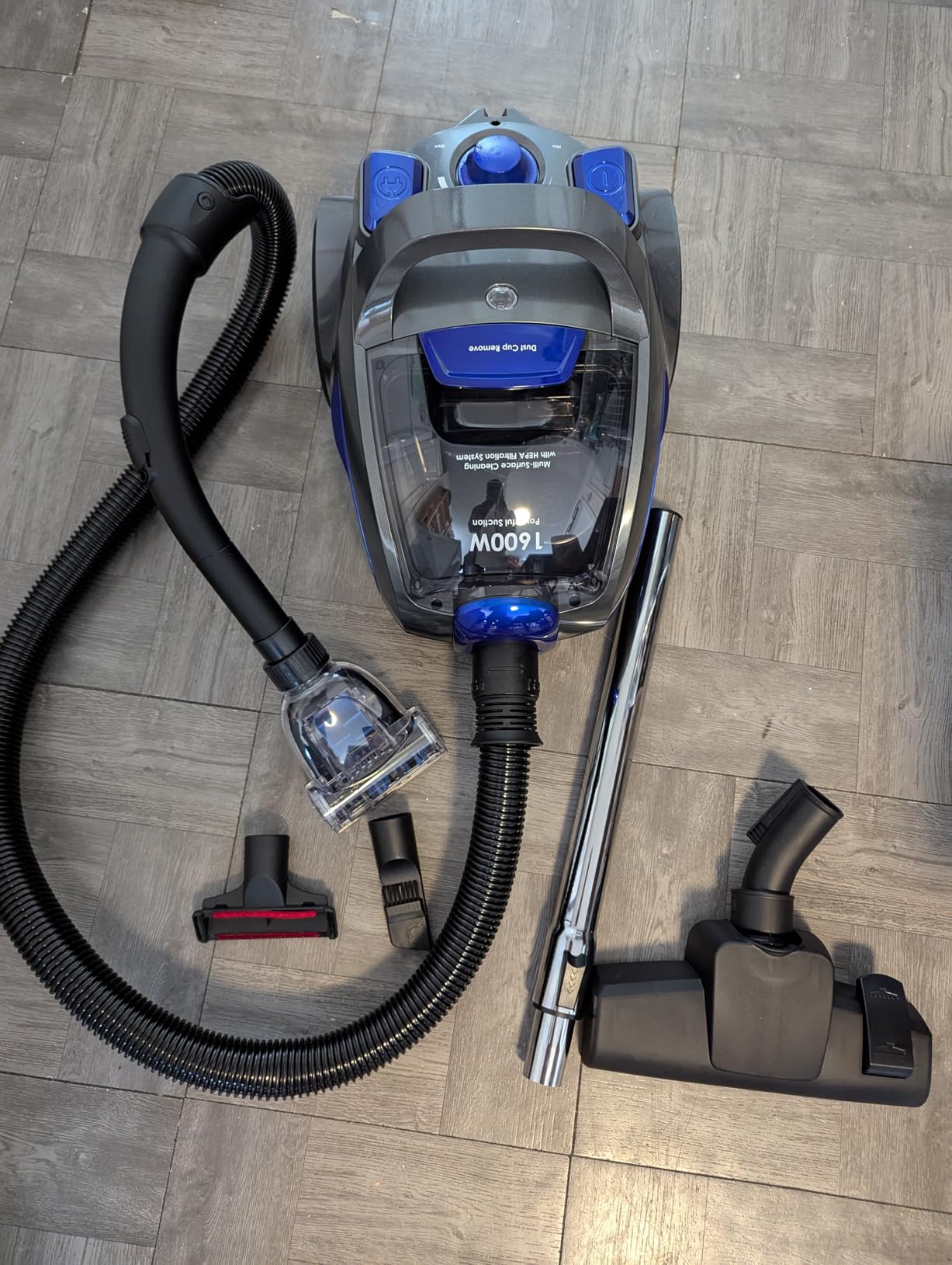Canister Vacuum Cleaner, 1600W Cyclon Power Bagless Canister Vacuum Cleaners for Home, Dust Full Indicator, Lightweight and Easy Maneuverable for Hard Floors, Carpets, Pet Hair, Blue Customer Review Canister Vacuum Cleaner, 1600W Cyclon Power Bagless Canister Vacuum Cleaners for Home, Dust Full Indicator, Lightweight and Easy Maneuverable for Hard Floors, Carpets, Pet Hair, Blue - Customer Photo 2