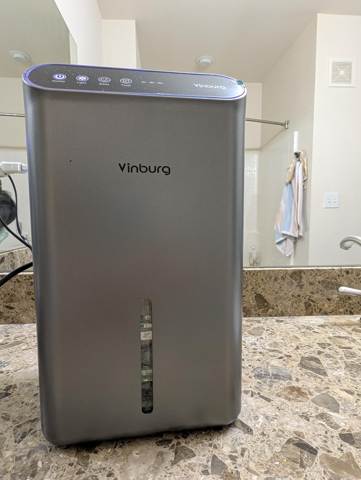 Dehumidifiers for Home (85 OZ Water Tank, 800 sq.ft) Quiet Small Dehumidifier for Basement Bedroom Bathroom with Drain Hose, 3 Gear Timer, Sleep Mode, Auto Shut Off, 7 Color Ambient Light Customer Review Dehumidifiers for Home (85 OZ Water Tank, 800 sq.ft) Quiet Small Dehumidifier for Basement Bedroom Bathroom with Drain Hose, 3 Gear Timer, Sleep Mode, Auto Shut Off, 7 Color Ambient Light - Customer Photo 1