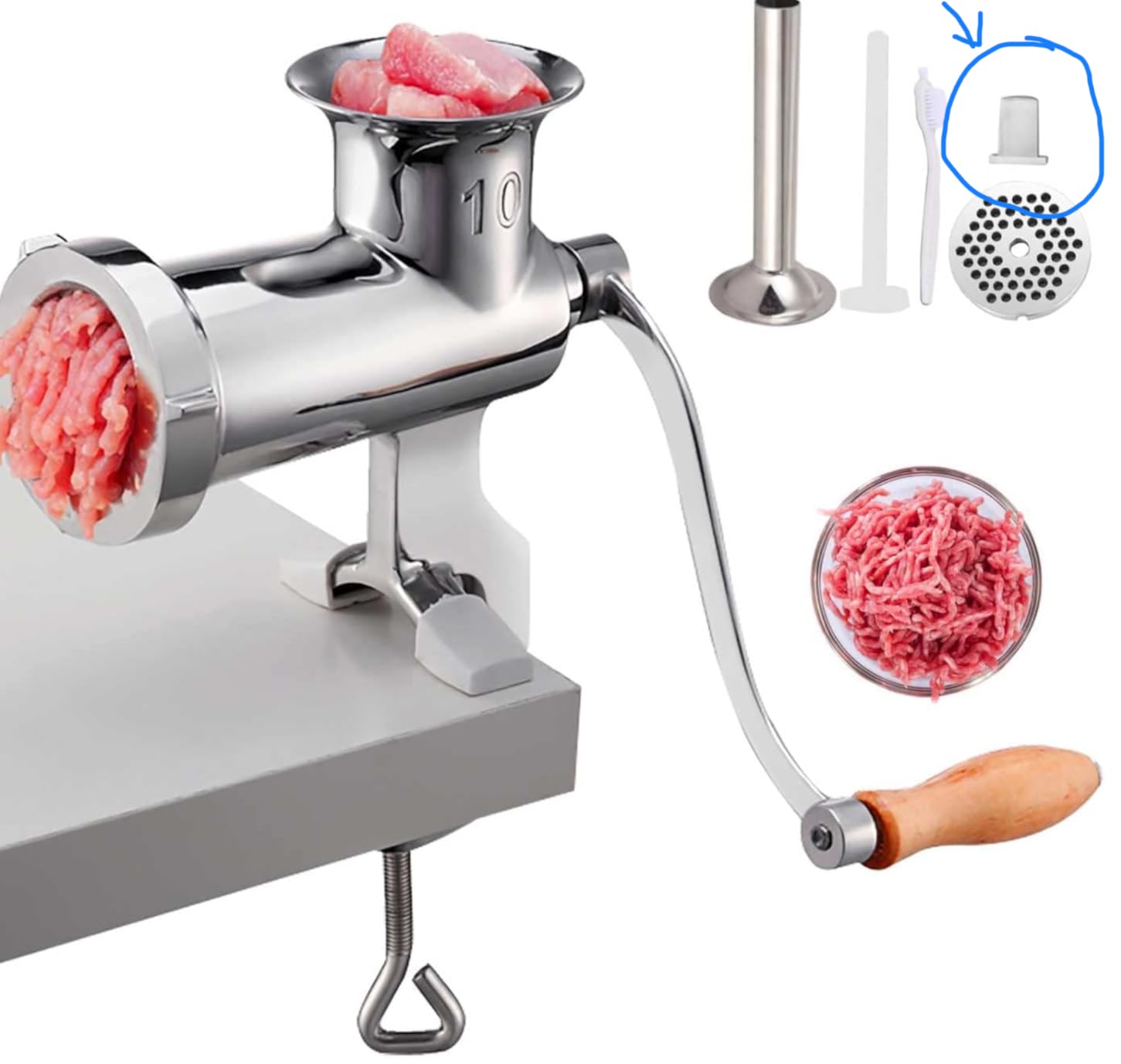 VEVOR Manual Meat Grinder, 304 Stainless Steel Hand Crank Meat Mincer with Steel Table Clamp, Sausage Stuffer with 2 Cutting Plates & Sausage Tube, Food Grinder for Beef Chili Pork Kitchen Tabletop Customer Review VEVOR Manual Meat Grinder, 304 Stainless Steel Hand Crank Meat Mincer with Steel Table Clamp, Sausage Stuffer with 2 Cutting Plates & Sausage Tube, Food Grinder for Beef Chili Pork Kitchen Tabletop - Customer Photo 1