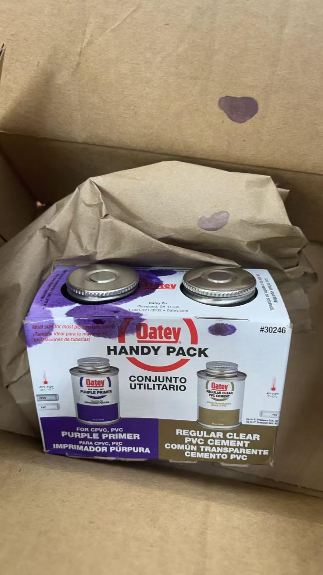 Oatey 30246 4 oz. PVC Regular Clear Cement and 4 oz. NSF Purple Primer Handy Pack - Customer Photo 2