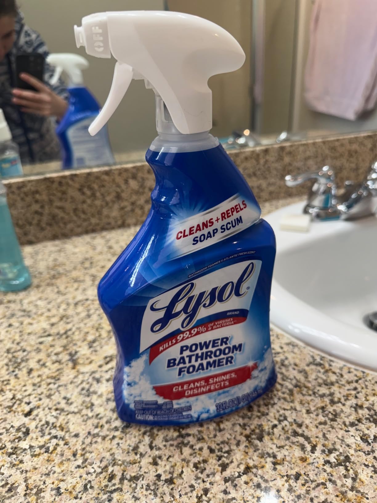 Lysol Power Foaming Bathroom Cleaner, Multipurpose Cleaner For Showers, Bathtubs, Sinks, Disinfectant Spray Kills 99.9% Of Germs, Zero Bleach Cleaning Spray, 32 Oz. Customer Review Lysol Power Foaming Bathroom Cleaner, Multipurpose Cleaner For Showers, Bathtubs, Sinks, Disinfectant Spray Kills 99.9% Of Germs, Zero Bleach Cleaning Spray, 32 Oz. - Customer Photo 2