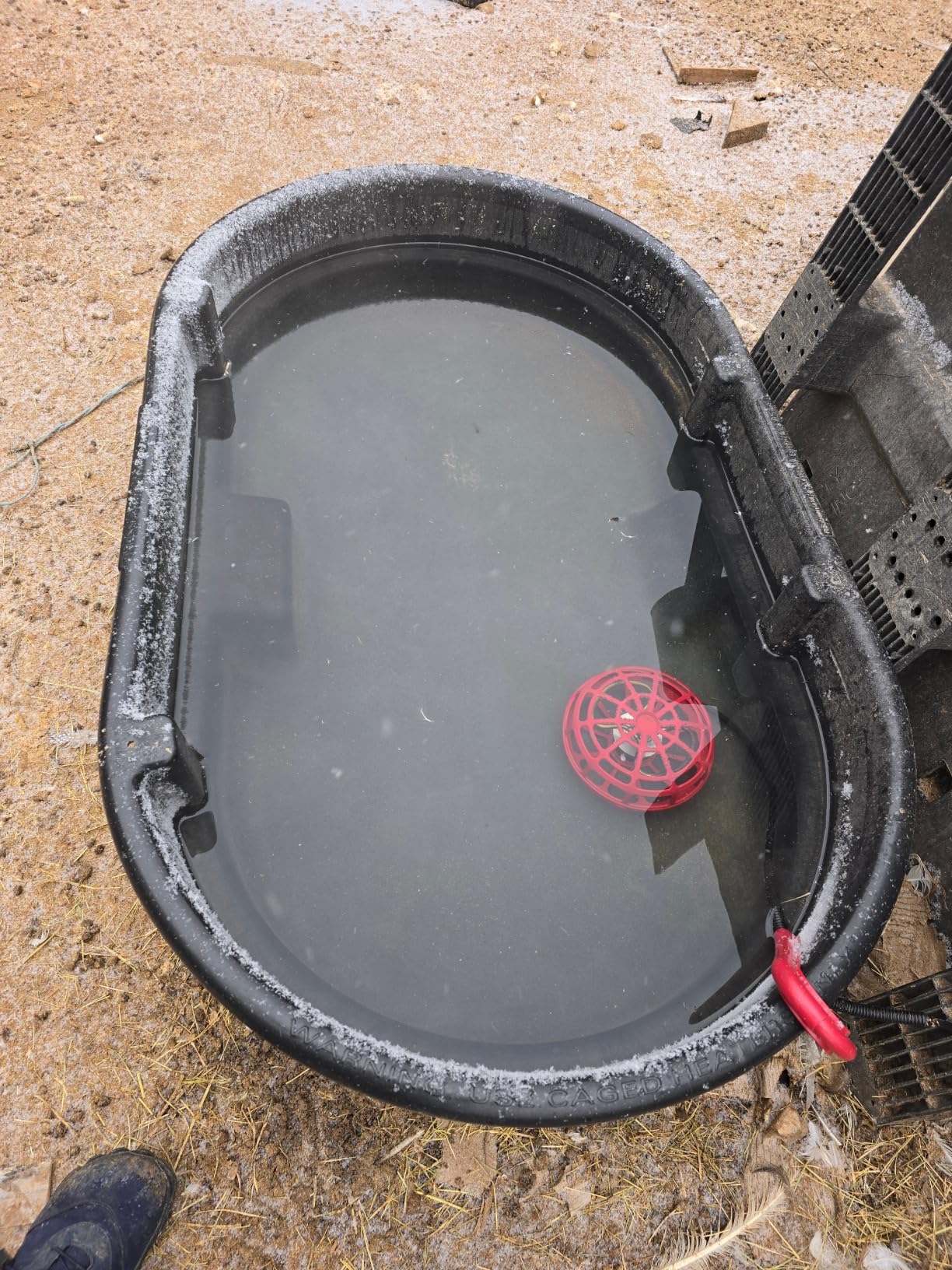 K&H Pet Products Stock Tank & Pond Heater, Ultimate Stock Tank Deicer w/ Cord Clip, Water Trough Heater for Horses, Cattle and Livestock, Full Cage, Floating, Submersible, Safety Listed - Red 750W - Customer Photo 2