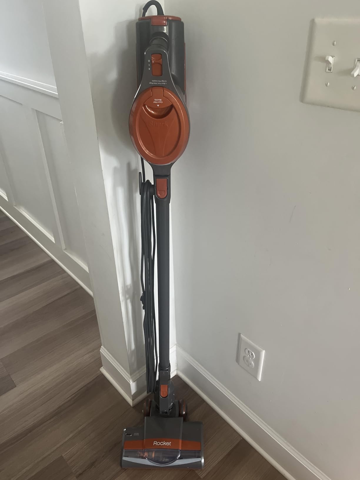 Shark HV302 Rocket Pet Corded Stick Vacuum, Lightweight with Swivel Steering for Carpets & Hard Floors, Converts to Hand Vacuum, Includes Crevice Tool, Pet Multi-Tool & Precision Duster, Orange Customer Review Shark HV302 Rocket Pet Corded Stick Vacuum, Lightweight with Swivel Steering for Carpets & Hard Floors, Converts to Hand Vacuum, Includes Crevice Tool, Pet Multi-Tool & Precision Duster, Orange - Customer Photo 2