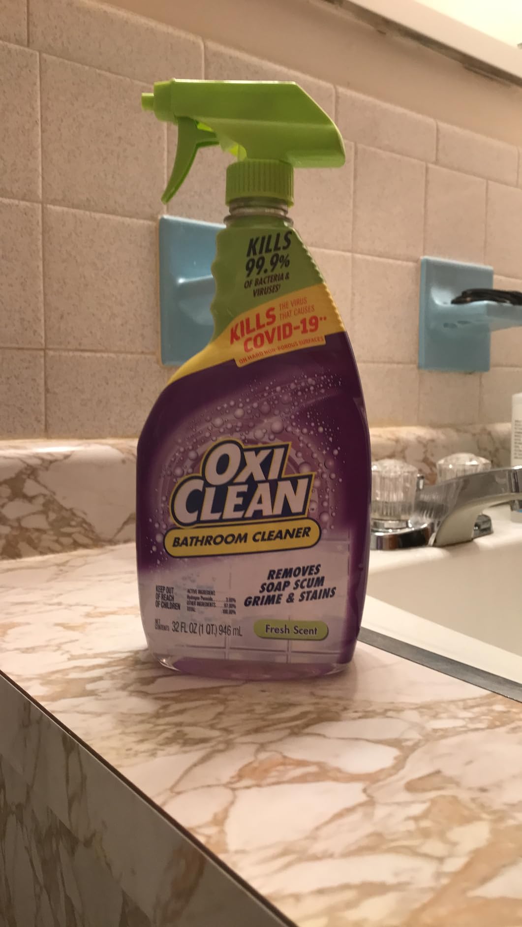 OxiClean Bathroom Cleaner, Shower, Tub & Tile, Powered by OxiClean Stainfighters, 32 oz Customer Review OxiClean Bathroom Cleaner, Shower, Tub & Tile, Powered by OxiClean Stainfighters, 32 oz - Customer Photo 4