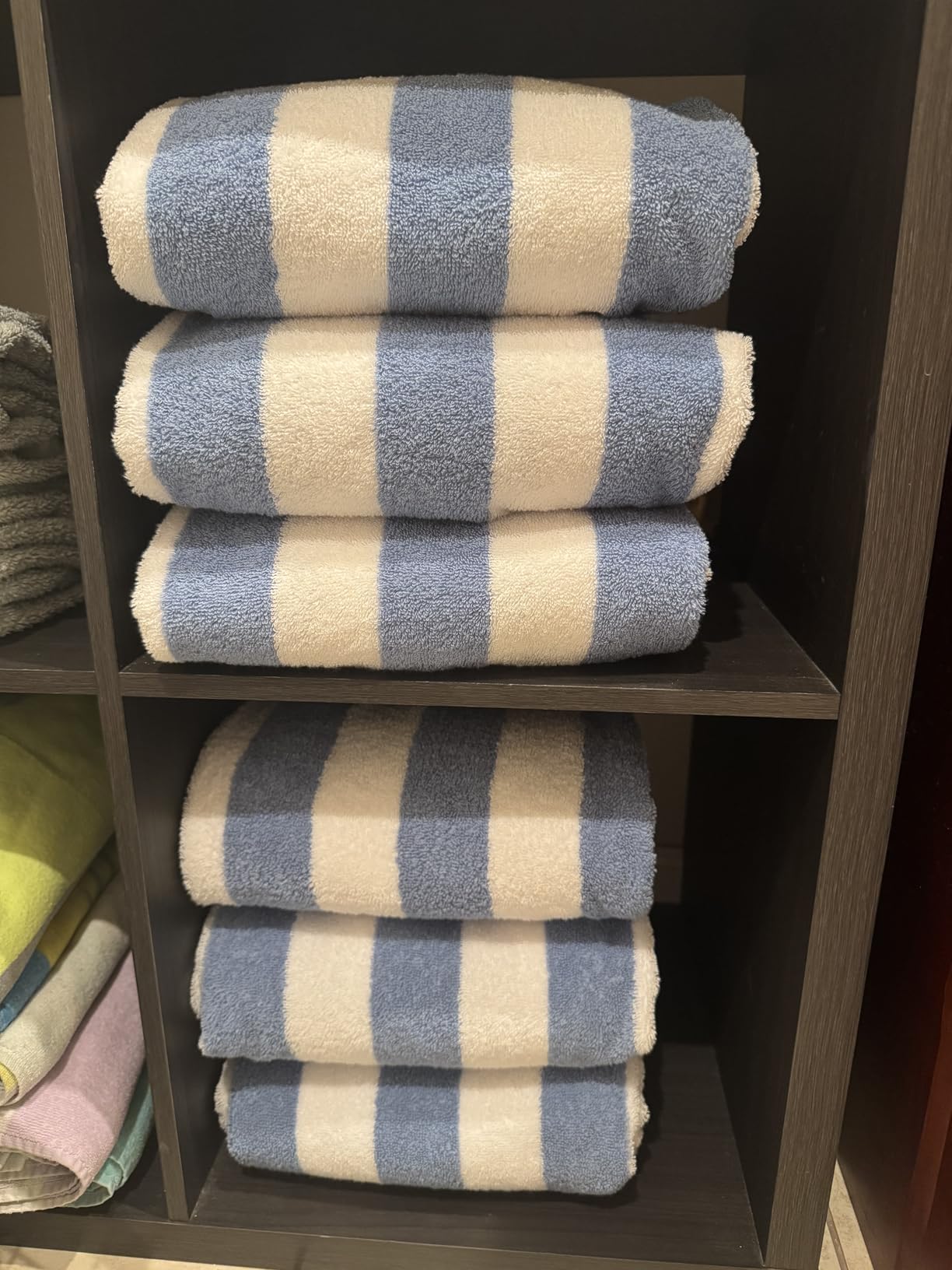 Amazon Basics Sky Blue Cabana Stripe Pool & Beach Towel, 100% Cotton, Soft & Absorbent, Machine Washable, Quick Dry, Large, 2 Pack, Sky Blue, 30