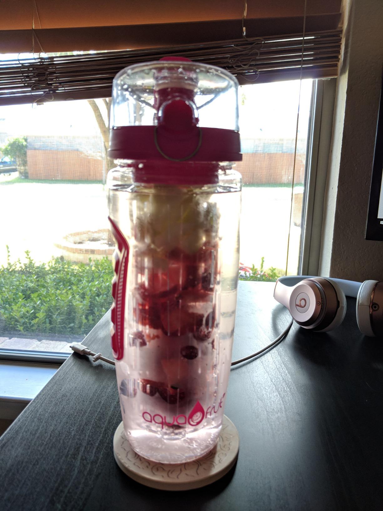 AquaFrut 32 OZ Fruit Infuser Water Bottle BPA-Free Fruit Infusion Sports Bottle - Flip Top Lid w Drinking Spout, Leak Proof, Made of Durable Tritan. Free Recipe eBook! (Purple) Customer Review AquaFrut 32 OZ Fruit Infuser Water Bottle BPA-Free Fruit Infusion Sports Bottle - Flip Top Lid w Drinking Spout, Leak Proof, Made of Durable Tritan. Free Recipe eBook! (Purple) - Customer Photo 1