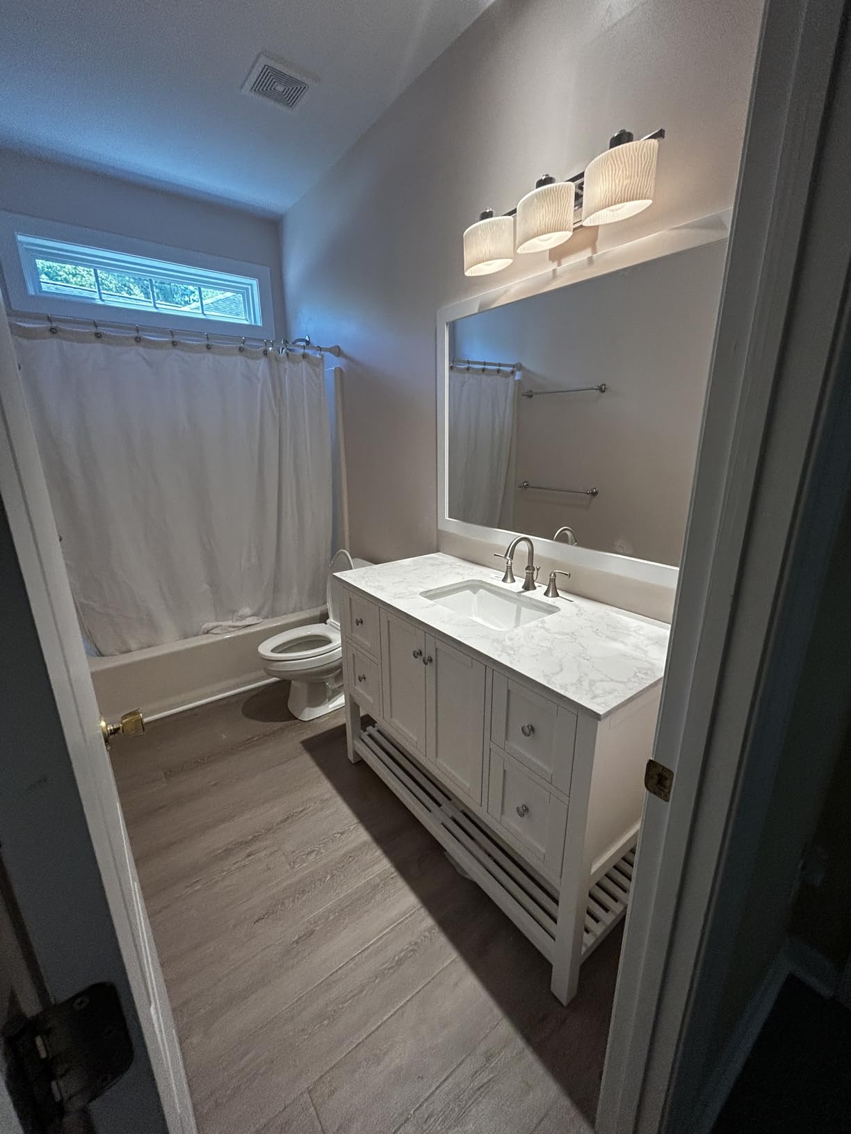 Moen Wetherly Spot Resist Brushed Nickel Two-Handle Centerset Bathroom Faucet with Drain Assembly, WS84850SRN - Customer Photo 2