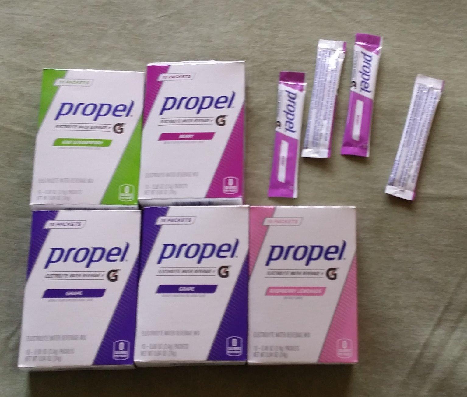 Propel Electrolyte Enhanced Water Drink Mix Powder Packets, 4 Flavor Variety Pack, Zero Calorie & Zero Sugar Hydration with Electrolytes and Vitamins C & E (50 Packets) Customer Review Propel Electrolyte Enhanced Water Drink Mix Powder Packets, 4 Flavor Variety Pack, Zero Calorie & Zero Sugar Hydration with Electrolytes and Vitamins C & E (50 Packets) - Customer Photo 2
