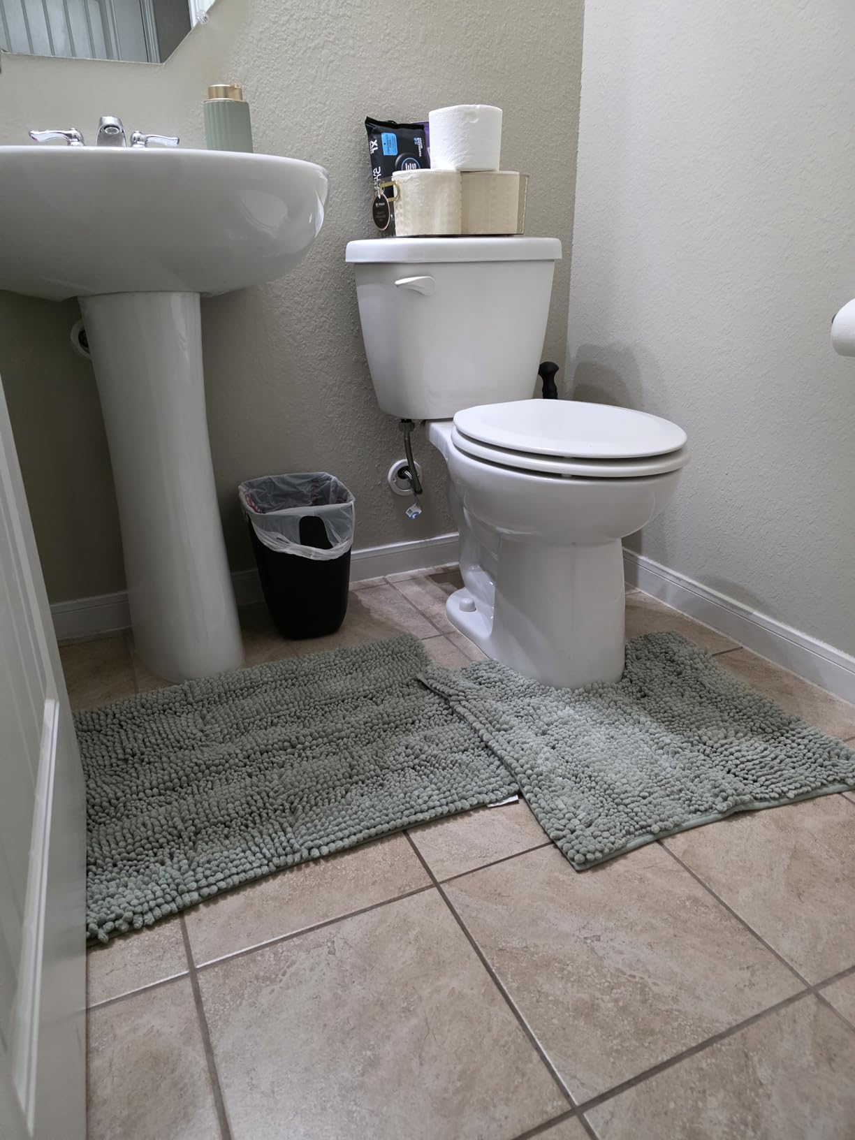 H.VERSAILTEX Navy Blue Bathroom Rugs 2 Piece, Bath Mat Set Slip-Resistant Extra Absorbent Soft and Fluffy Striped Chenille Bath Rugs, Floor Mats Dry Fast Machine Washable (20