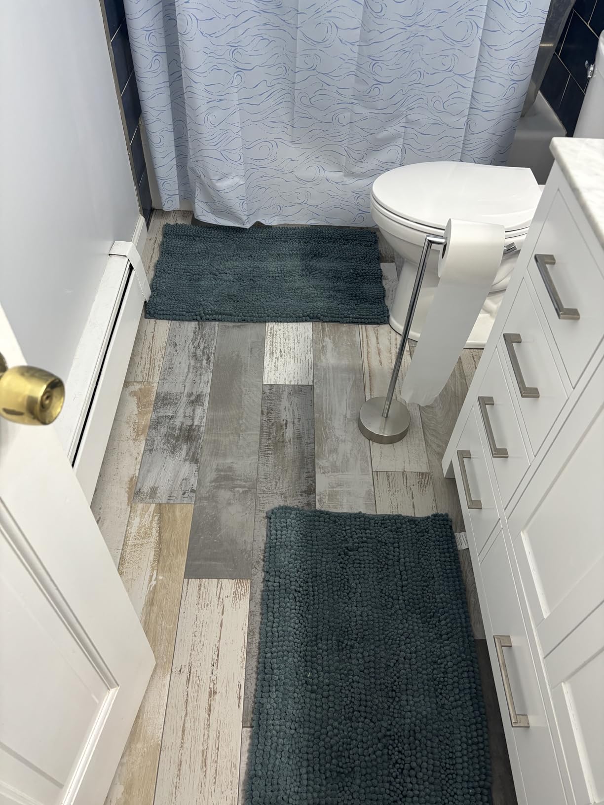 H.VERSAILTEX Navy Blue Bathroom Rugs 2 Piece, Bath Mat Set Slip-Resistant Extra Absorbent Soft and Fluffy Striped Chenille Bath Rugs, Floor Mats Dry Fast Machine Washable (20