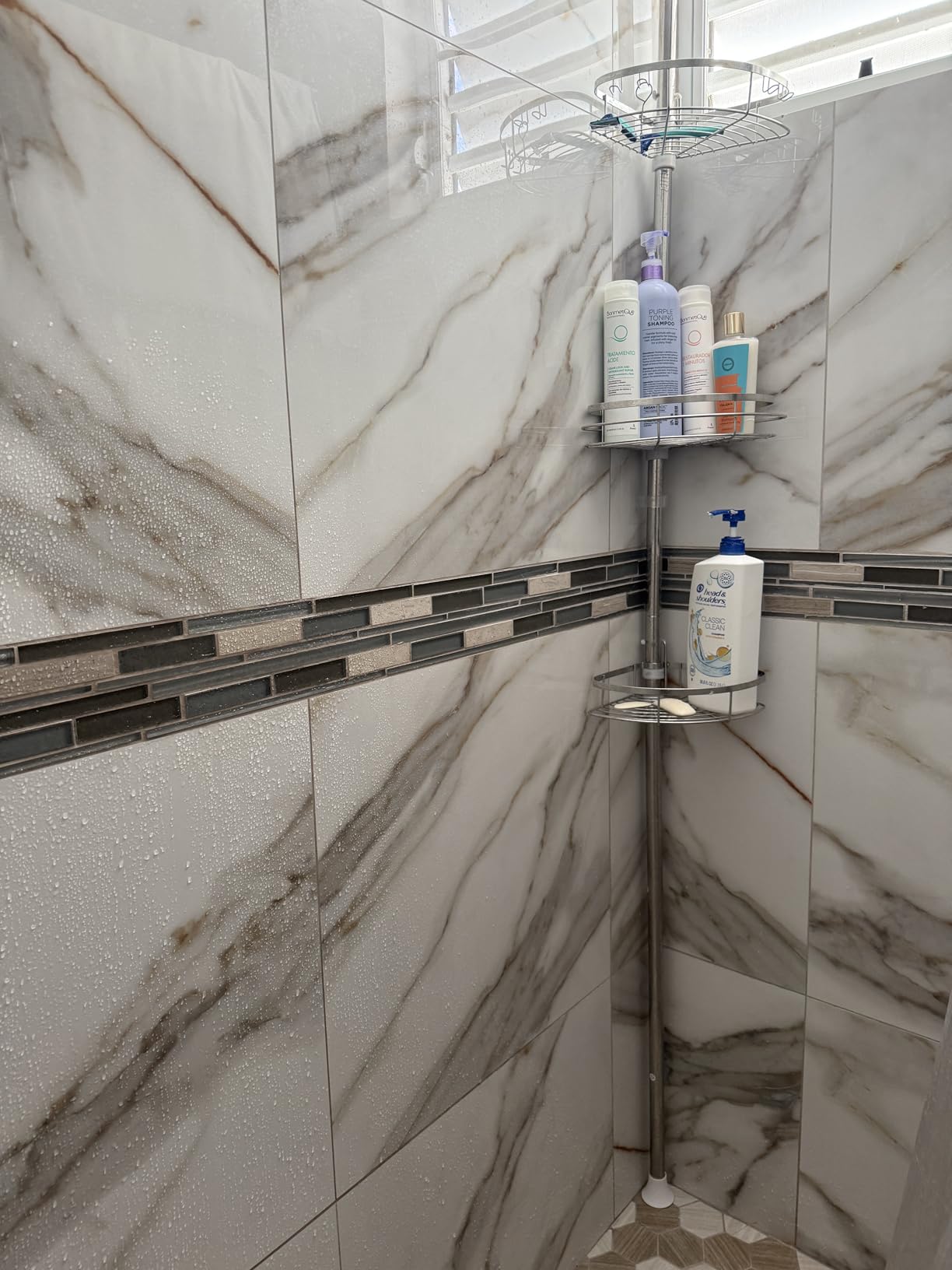 SEIRIONE Rustproof Shower Corner Caddy Organizer for Bathroom, 4 Adjustable Shelves with Tension Pole, for Bathtub Shampoo Accessories Storage Holder, 34 to 116 Inch Height Customer Review SEIRIONE Rustproof Shower Corner Caddy Organizer for Bathroom, 4 Adjustable Shelves with Tension Pole, for Bathtub Shampoo Accessories Storage Holder, 34 to 116 Inch Height - Customer Photo 1
