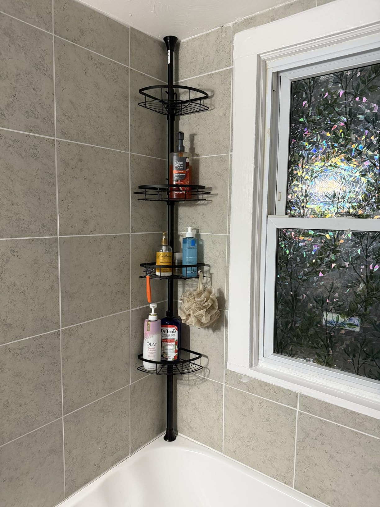 SEIRIONE Rustproof Shower Corner Caddy Organizer for Bathroom, 4 Adjustable Shelves with Tension Pole, for Bathtub Shampoo Accessories Storage Holder, 34 to 116 Inch Height Customer Review SEIRIONE Rustproof Shower Corner Caddy Organizer for Bathroom, 4 Adjustable Shelves with Tension Pole, for Bathtub Shampoo Accessories Storage Holder, 34 to 116 Inch Height - Customer Photo 2