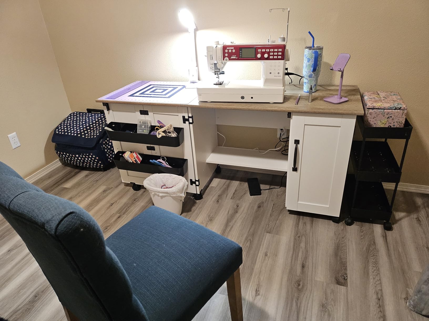 Sauder Miscellaneous Storage Sewing Cart, Drop-Leaf Craft Table, Sewing Table with Storage - Soft White Finish Customer Review Sauder Miscellaneous Storage Sewing Cart, Drop-Leaf Craft Table, Sewing Table with Storage - Soft White Finish - Customer Photo 2
