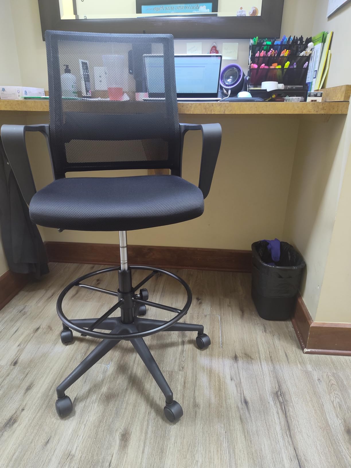 Drafting Chair Tall Office Chair Adjustable Swivel Rolling Mesh Height with Lumbar Support Arms Footrest Mid Back for Adults Standing Desk Drafting Stool (Black) Customer Review Drafting Chair Tall Office Chair Adjustable Swivel Rolling Mesh Height with Lumbar Support Arms Footrest Mid Back for Adults Standing Desk Drafting Stool (Black) - Customer Photo 1