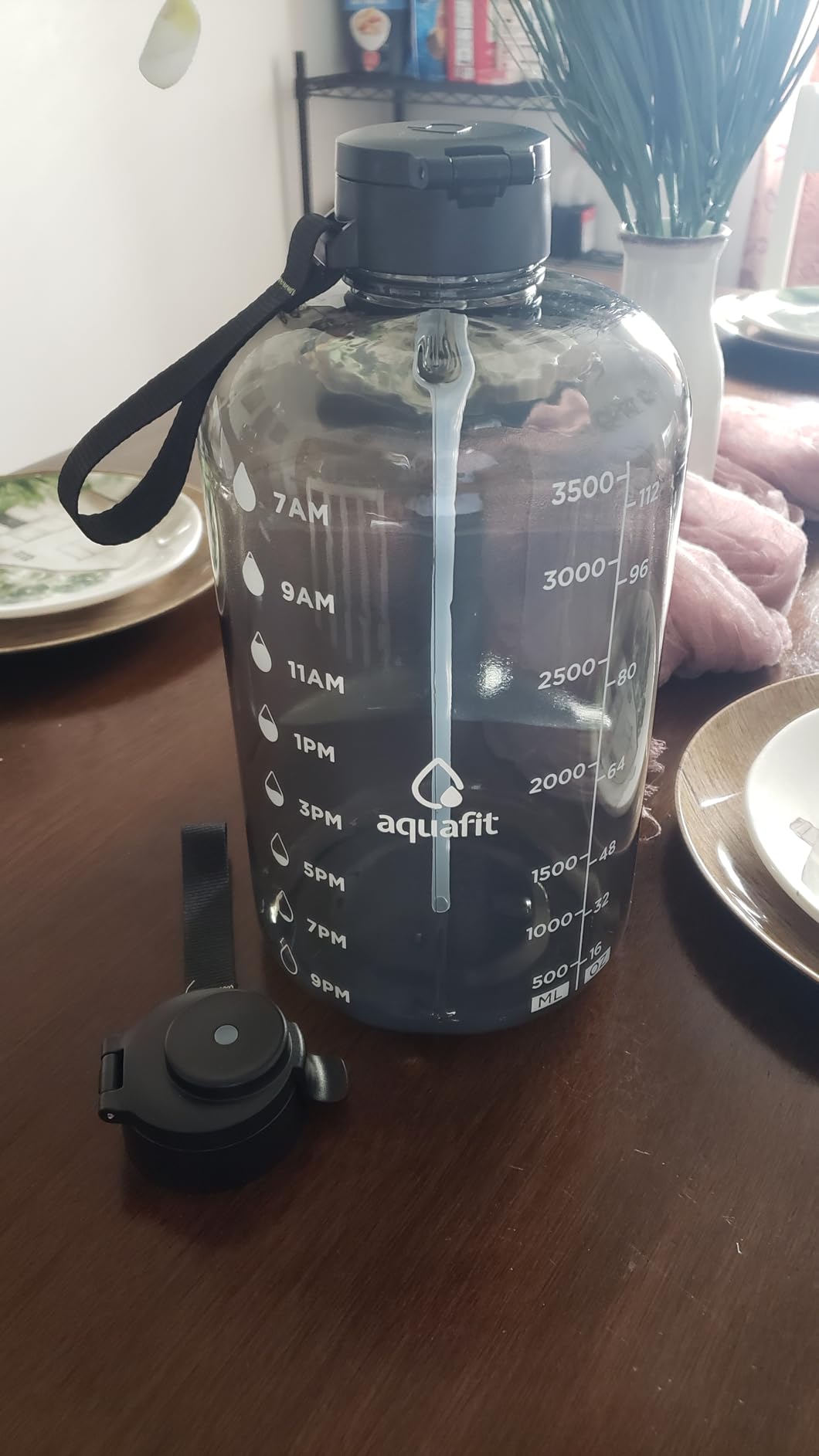 AQUAFIT 1 Gallon Water Bottle with Time Marker - Straw & Chug Lid - BPA Free Gym Water Bottle with Straw - Big Gallon Jug (Gray, 128 oz - 2 Lids) Customer Review AQUAFIT 1 Gallon Water Bottle with Time Marker - Straw & Chug Lid - BPA Free Gym Water Bottle with Straw - Big Gallon Jug (Gray, 128 oz - 2 Lids) - Customer Photo 2