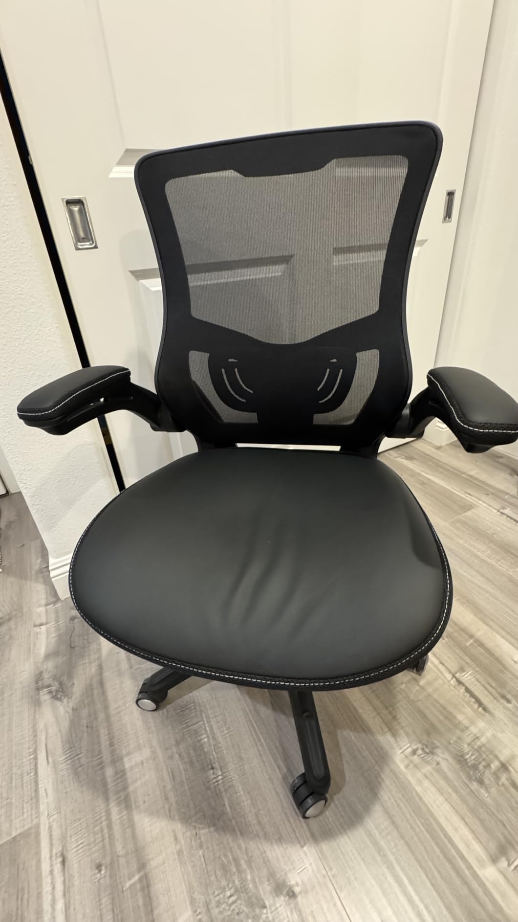 Office Chair Ergonomic Desk Chair, Computer PU Leather Home Office Chair, Swivel Mesh Back Adjustable Lumbar Support Flip-up Arms Executive Task Chair - Customer Photo 5