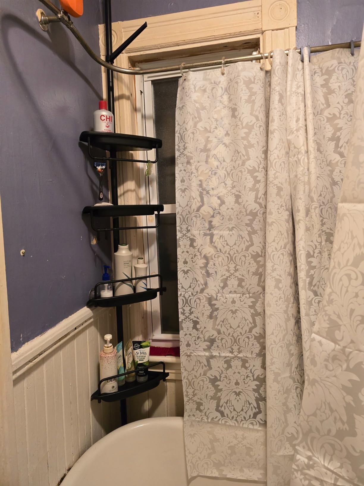 ALLZONE Corner Shower Caddy Tension Pole, Extendable Rustproof Stainless Steel Pole & 4-Tier Adjustable Shelves for Easy Drainage and Built-to-Last Stability, 34 to 116 Inch, Black Customer Review ALLZONE Corner Shower Caddy Tension Pole, Extendable Rustproof Stainless Steel Pole & 4-Tier Adjustable Shelves for Easy Drainage and Built-to-Last Stability, 34 to 116 Inch, Black - Customer Photo 1