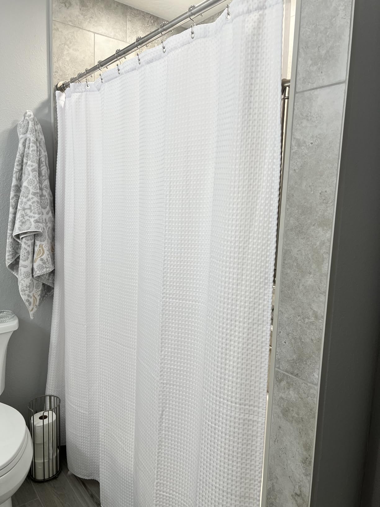 GORILLA GRIP Waffle Shower Curtain, Thick Weighted Fabric, Wrinkle and Rust Resistant, Classic Hotel Quality Design, Heavy Duty Long Curtains for Bathroom Showers, Bath Tubs, Machine Wash, 72x72 White - Customer Photo 2