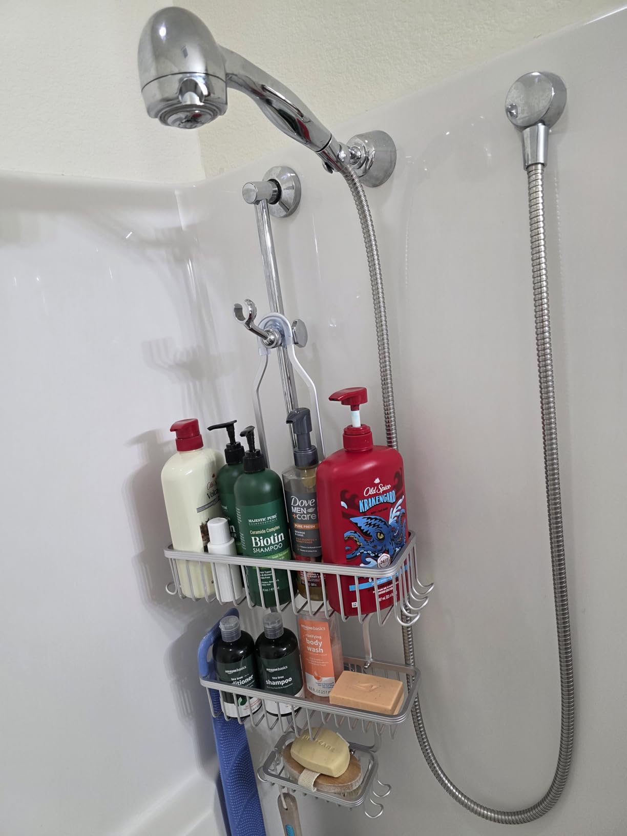 YASONIC Shower Caddy Hanging - Never Rust Shower Organizer - Aluminum Over The Head Caddy with 10 Hooks for Razor/Sponge - Rack with Soap Basket - Silver - Customer Photo 5