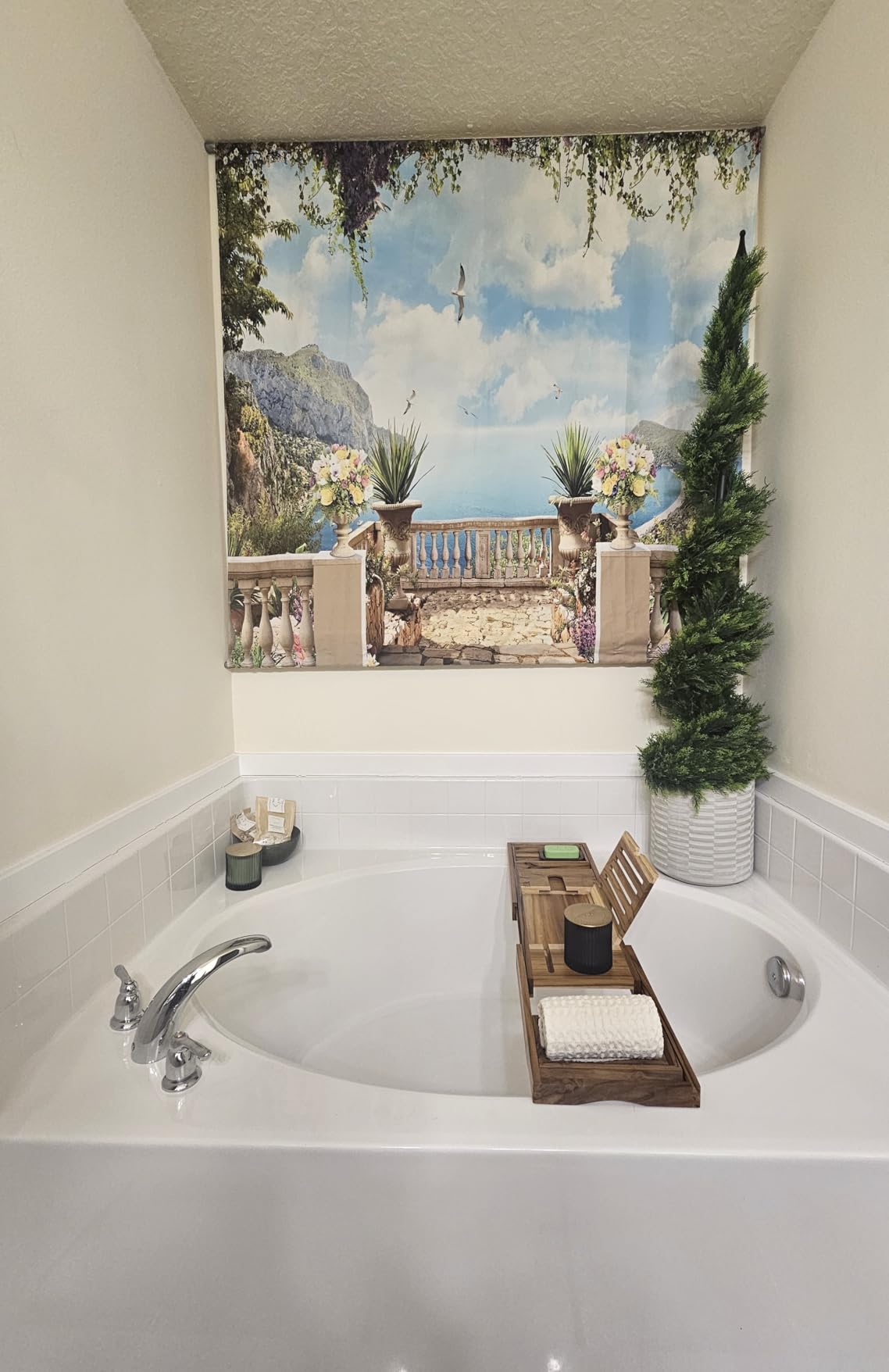 XcE Teak Bathtub Tray Expandable to 105cm with Solid Book Stand and Soap Tray, Teak Customer Review XcE Teak Bathtub Tray Expandable to 105cm with Solid Book Stand and Soap Tray, Teak - Customer Photo 1
