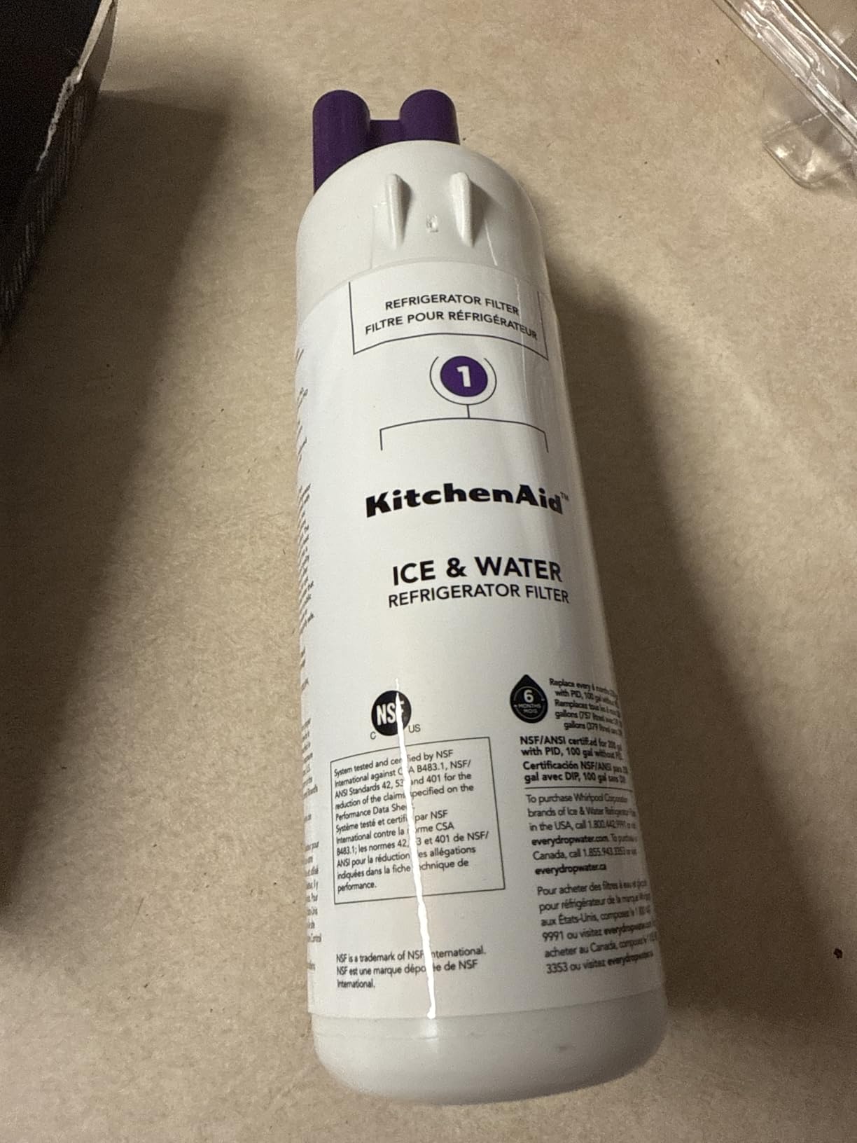 KitchenAid® Refrigerator Ice and Water Filter 1 - KAD1RXD1, Single-Pack, Purple Customer Review KitchenAid® Refrigerator Ice and Water Filter 1 - KAD1RXD1, Single-Pack, Purple - Customer Photo 1