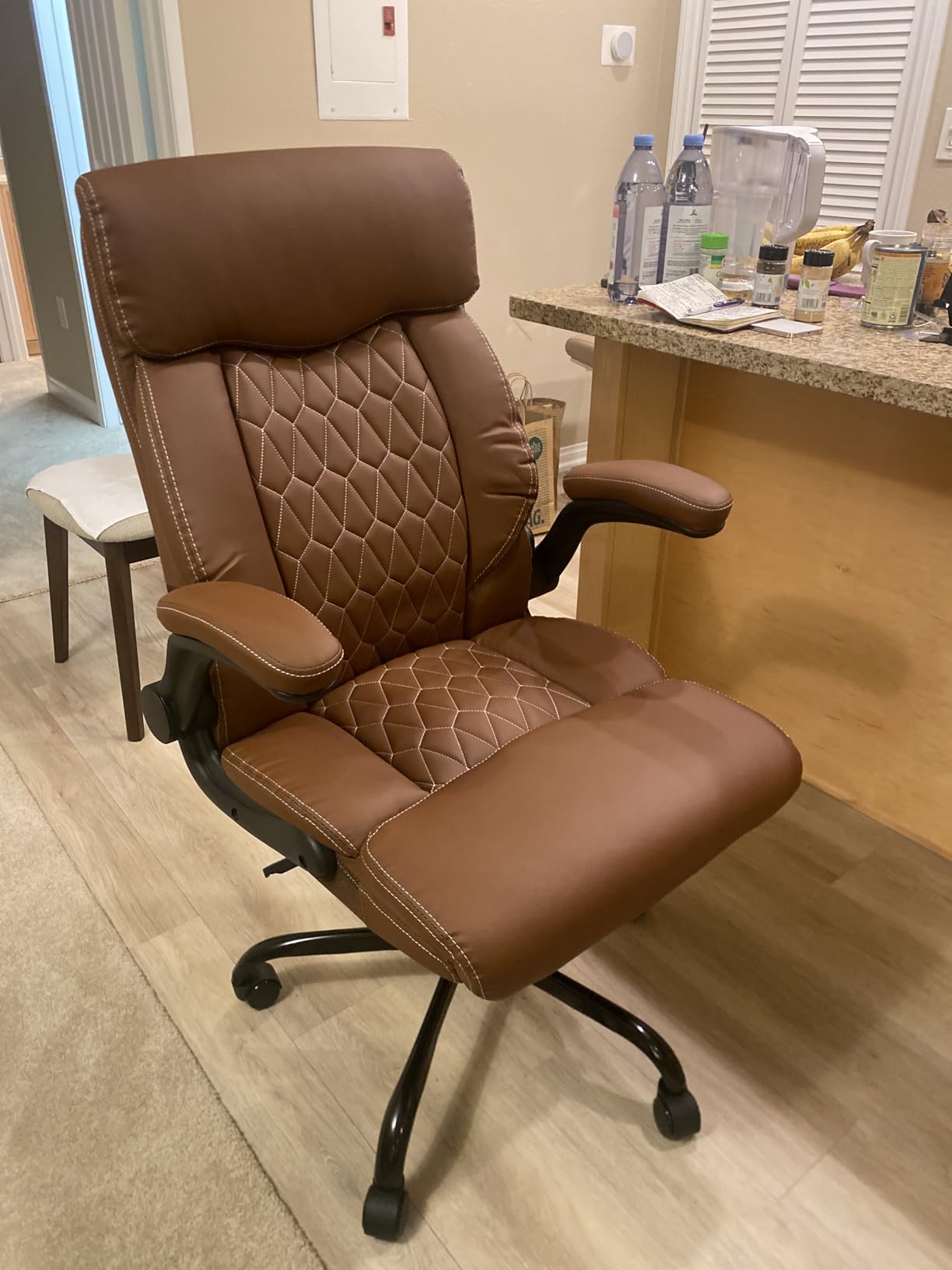 High Back Executive Office Chair - Ergonomic Computer Desk with Rocking Function, Leather Managerial with Adjustable Flip-Up Armrests and Lumbar Support Customer Review High Back Executive Office Chair - Ergonomic Computer Desk with Rocking Function, Leather Managerial with Adjustable Flip-Up Armrests and Lumbar Support - Customer Photo 1