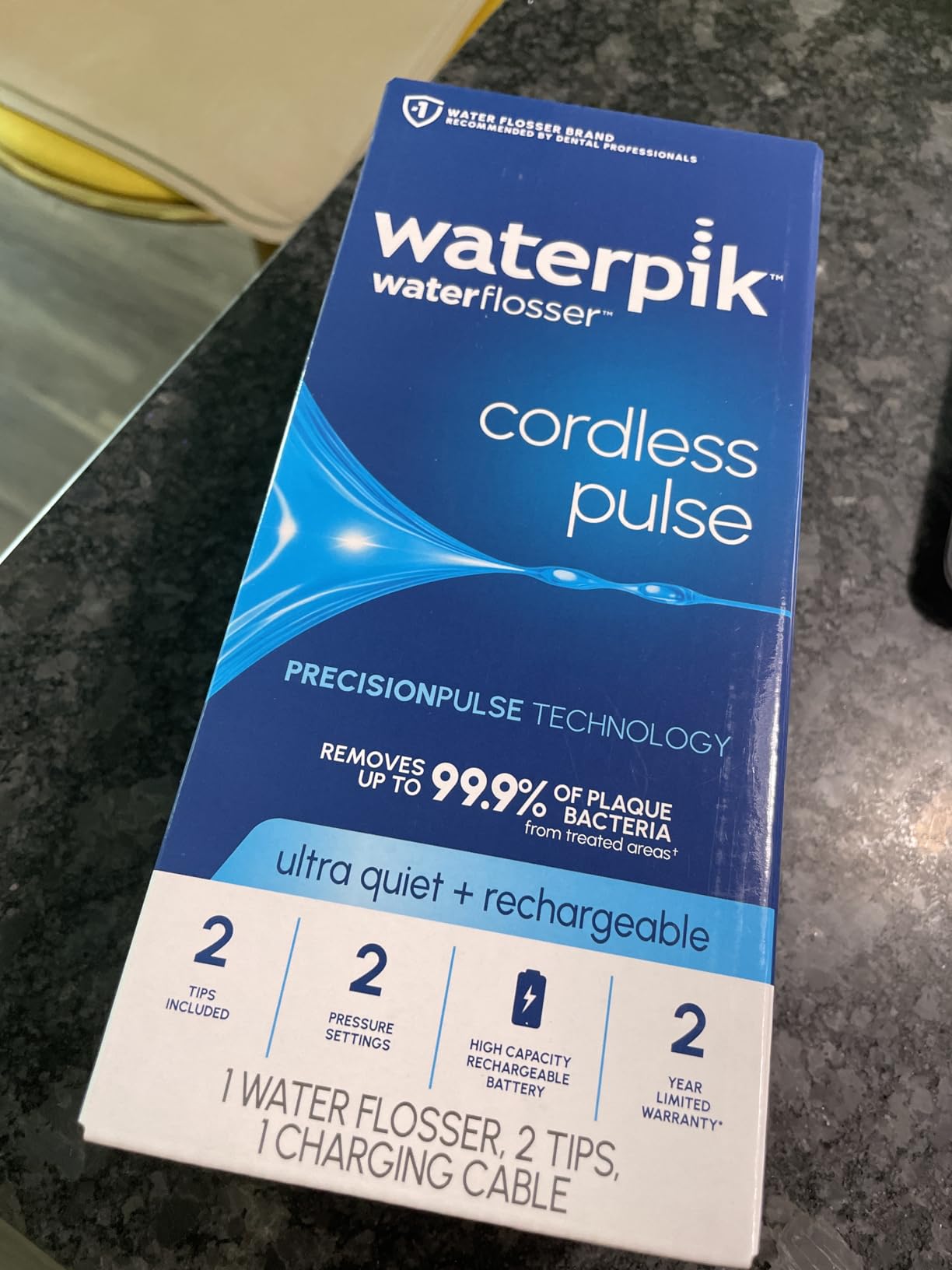 Waterpik Cordless Pulse Rechargeable Portable Water Flosser for Teeth, Gums, Braces Care and Travel with 2 Flossing Tips, Waterproof, ADA Accepted, WF-20 White, Packaging May Vary Customer Review Waterpik Cordless Pulse Rechargeable Portable Water Flosser for Teeth, Gums, Braces Care and Travel with 2 Flossing Tips, Waterproof, ADA Accepted, WF-20 White, Packaging May Vary - Customer Photo 1