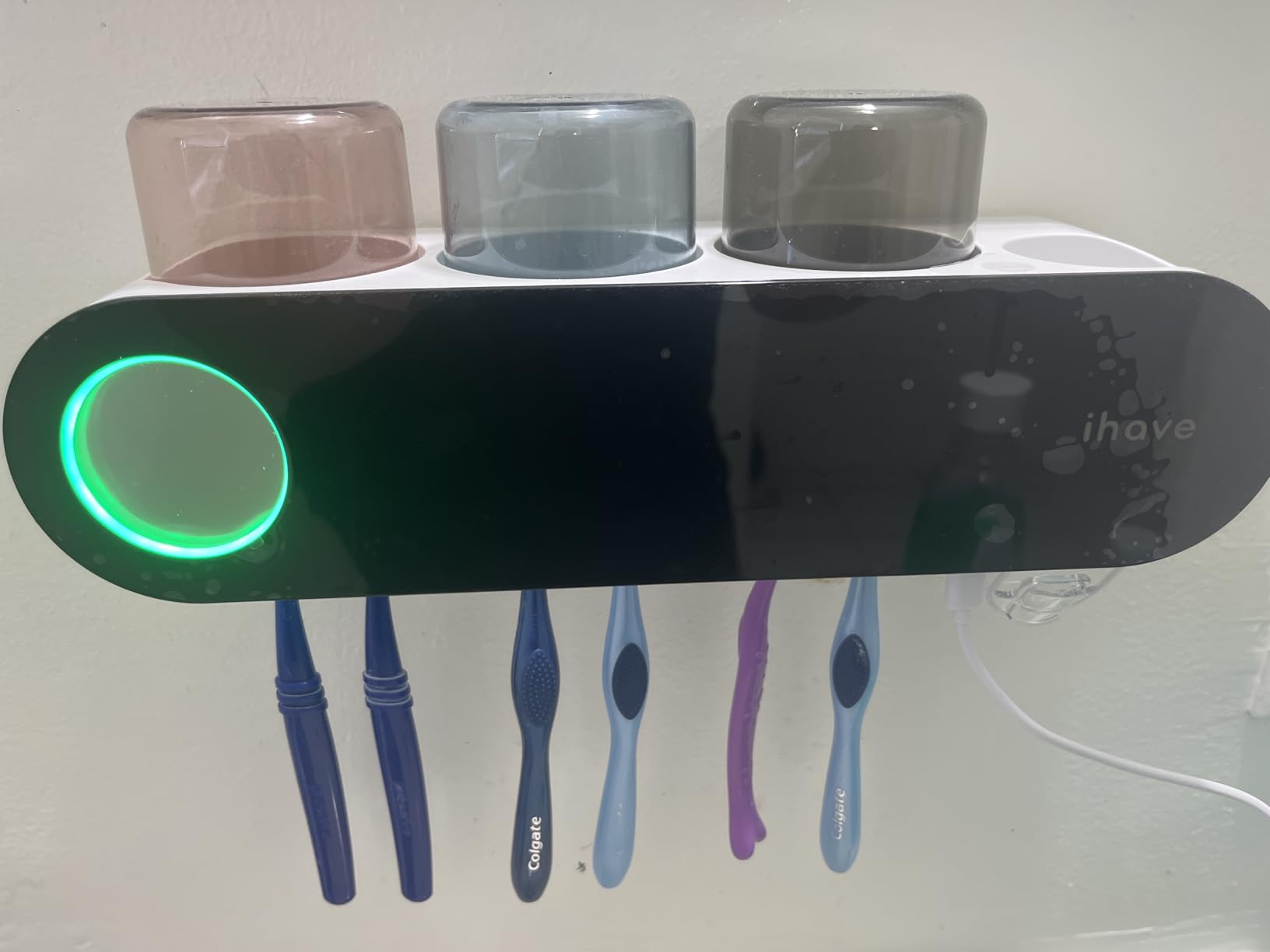 iHave Wall Mounted Electric Toothbrush Holders with 3 Cups, UV Sanitizer, Toothpaste Dispenser, Smart Home Bathroom Accessories & Decor, Black Customer Review iHave Wall Mounted Electric Toothbrush Holders with 3 Cups, UV Sanitizer, Toothpaste Dispenser, Smart Home Bathroom Accessories & Decor, Black - Customer Photo 1