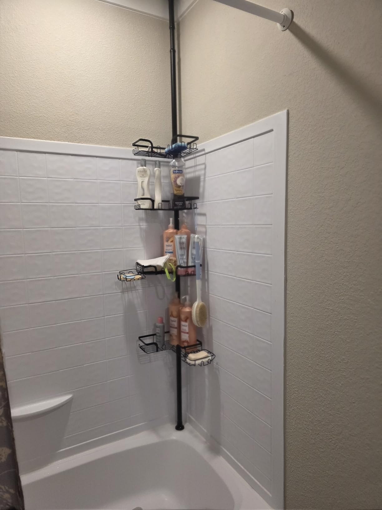KEGII Corner Shower Caddy Tension Pole - Shower Tension Rod Organizer, Floor to Ceiling Shower Caddy 25-114.2 inch, Towel Rack Corner Waterproof, Black Customer Review KEGII Corner Shower Caddy Tension Pole - Shower Tension Rod Organizer, Floor to Ceiling Shower Caddy 25-114.2 inch, Towel Rack Corner Waterproof, Black - Customer Photo 1