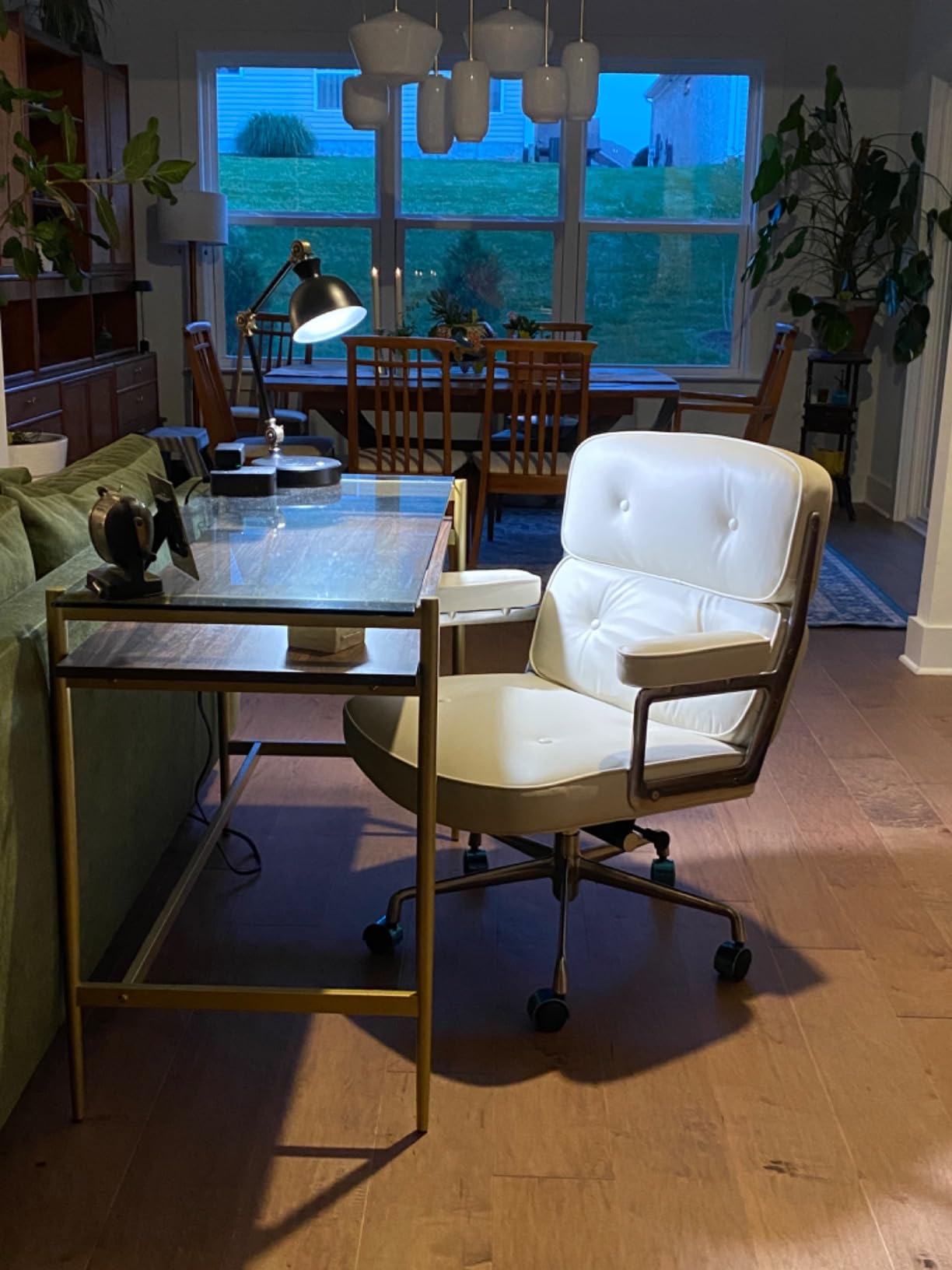 Genuine Leather Office Chair, Mid Back Executive Desk Chair with Aluminum Arms and Wheels, Swivel Office Leather Chair with Thickened Backrest and Ergonomic Lumbar Support, Brown Customer Review Genuine Leather Office Chair, Mid Back Executive Desk Chair with Aluminum Arms and Wheels, Swivel Office Leather Chair with Thickened Backrest and Ergonomic Lumbar Support, Brown - Customer Photo 1