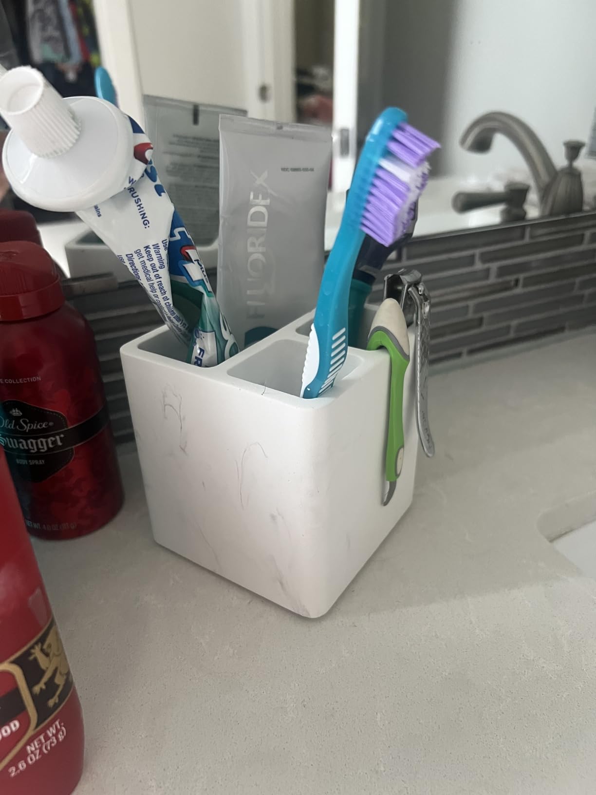 Diatomite Toothbrush Holders for Bathrooms, Electric Toothbrush and Toothpaste Holder 3 Slots Tooth Brush Organizer for Bathroom Countertop, Shower, Vanity - Marble White Customer Review Diatomite Toothbrush Holders for Bathrooms, Electric Toothbrush and Toothpaste Holder 3 Slots Tooth Brush Organizer for Bathroom Countertop, Shower, Vanity - Marble White - Customer Photo 1