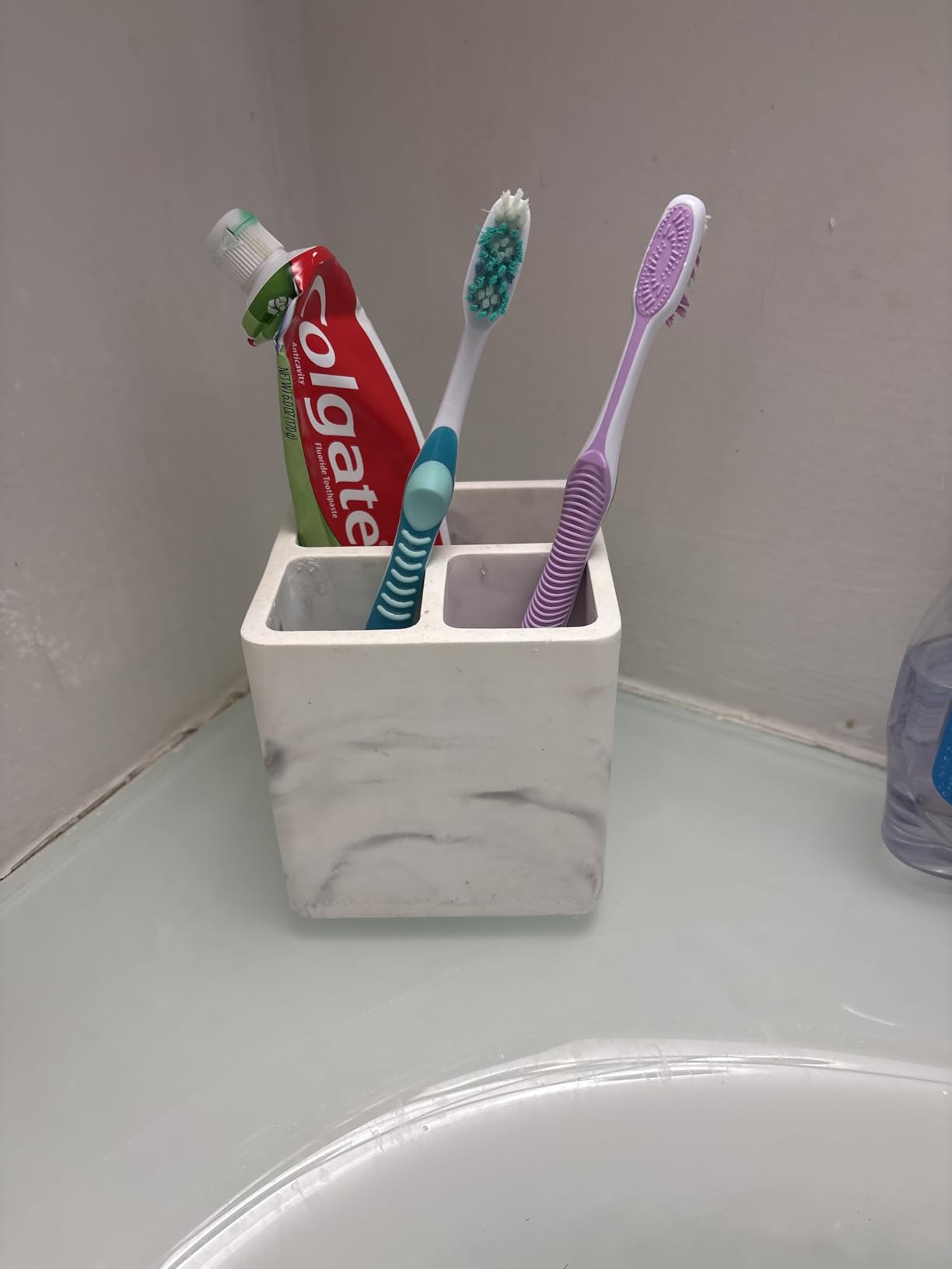 Diatomite Toothbrush Holders for Bathrooms, Electric Toothbrush and Toothpaste Holder 3 Slots Tooth Brush Organizer for Bathroom Countertop, Shower, Vanity - Marble White Customer Review Diatomite Toothbrush Holders for Bathrooms, Electric Toothbrush and Toothpaste Holder 3 Slots Tooth Brush Organizer for Bathroom Countertop, Shower, Vanity - Marble White - Customer Photo 2