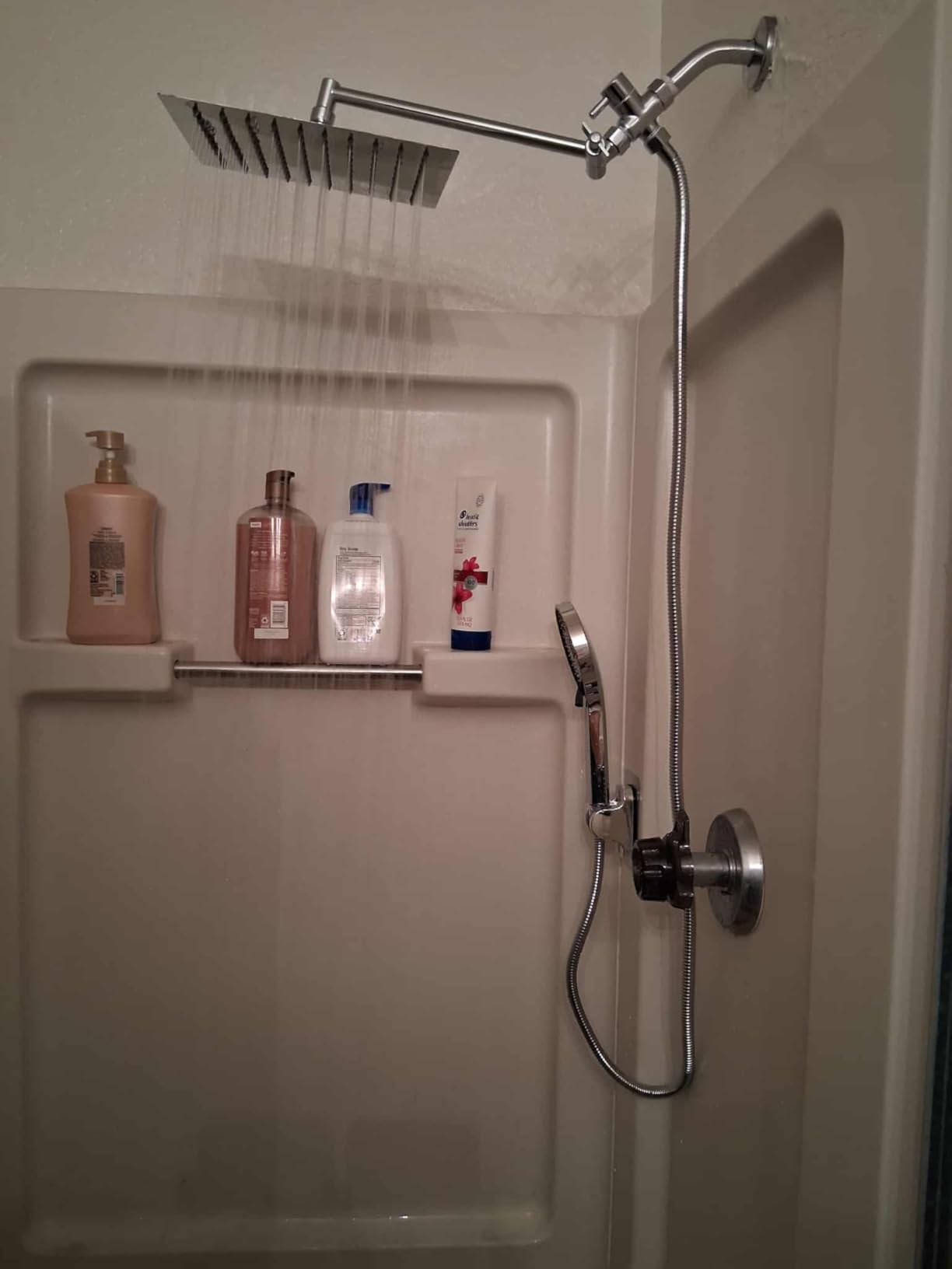 Shower Head, Rain Shower Head with Handheld Spray Combo, 10 Inch Adjustable High Pressure Rainfall Shower Head, Dual Showerhead Set with Extension Arm and 60 Inch Long Shower Hose (Silver) Customer Review Shower Head, Rain Shower Head with Handheld Spray Combo, 10 Inch Adjustable High Pressure Rainfall Shower Head, Dual Showerhead Set with Extension Arm and 60 Inch Long Shower Hose (Silver) - Customer Photo 2