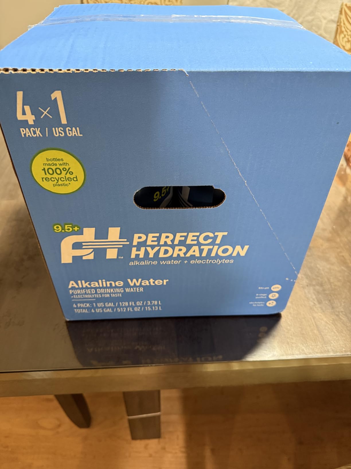 Perfect Hydration 9.5+ pH Alkaline Drinking Water, Electrolyte Minerals for Taste, Made in the USA, 1 Gallon (128 fl oz) Jug, Case of 4 Customer Review Perfect Hydration 9.5+ pH Alkaline Drinking Water, Electrolyte Minerals for Taste, Made in the USA, 1 Gallon (128 fl oz) Jug, Case of 4 - Customer Photo 1