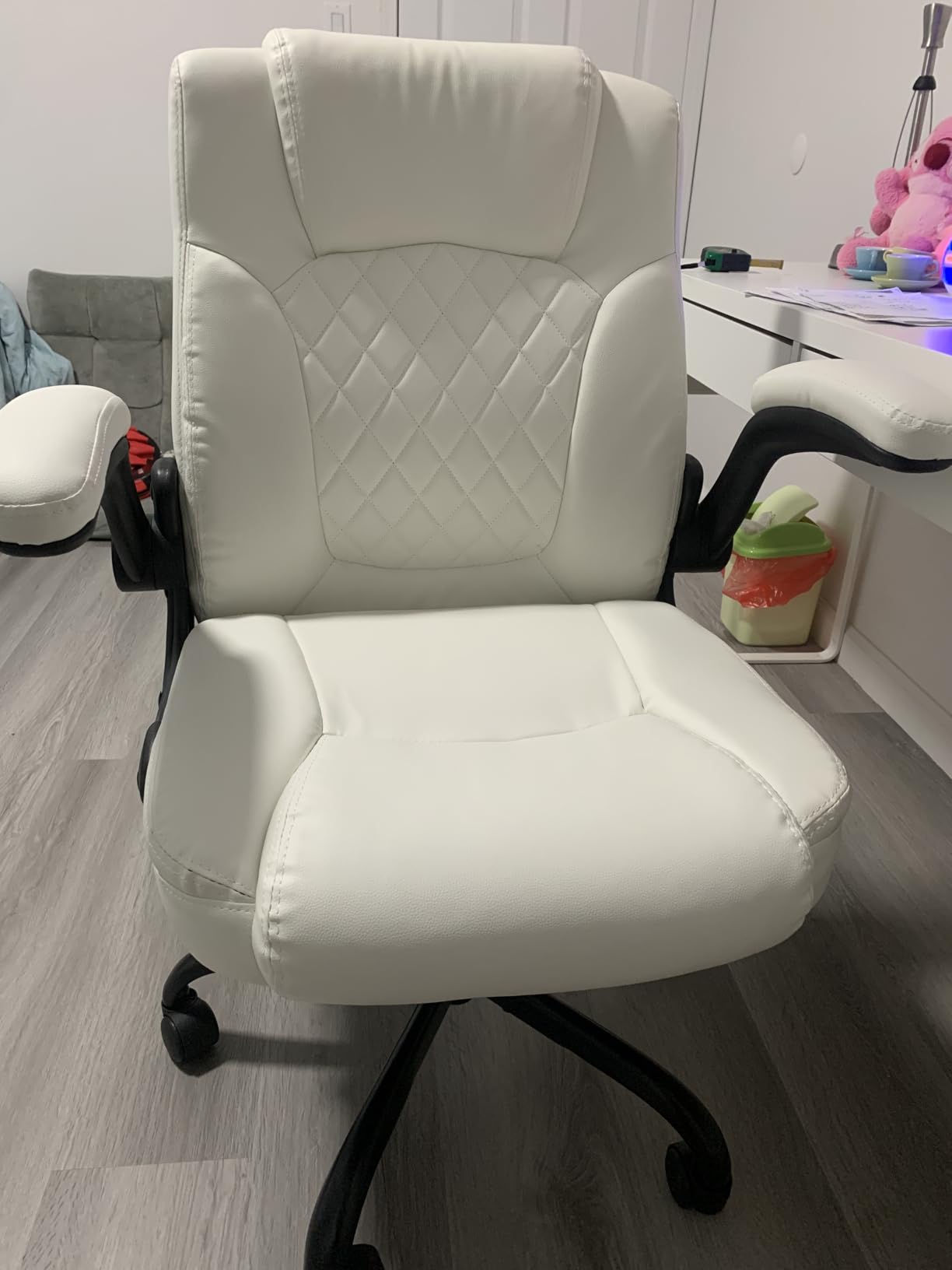 Leather Office Chair, PU Home Computer Desk Chairs with Ergonomic Back Support, 360°Swivel Free,Small Gaming Chair with Wheels and Adjustable Armrests, for Short People Use, Black Customer Review Leather Office Chair, PU Home Computer Desk Chairs with Ergonomic Back Support, 360°Swivel Free,Small Gaming Chair with Wheels and Adjustable Armrests, for Short People Use, Black - Customer Photo 1